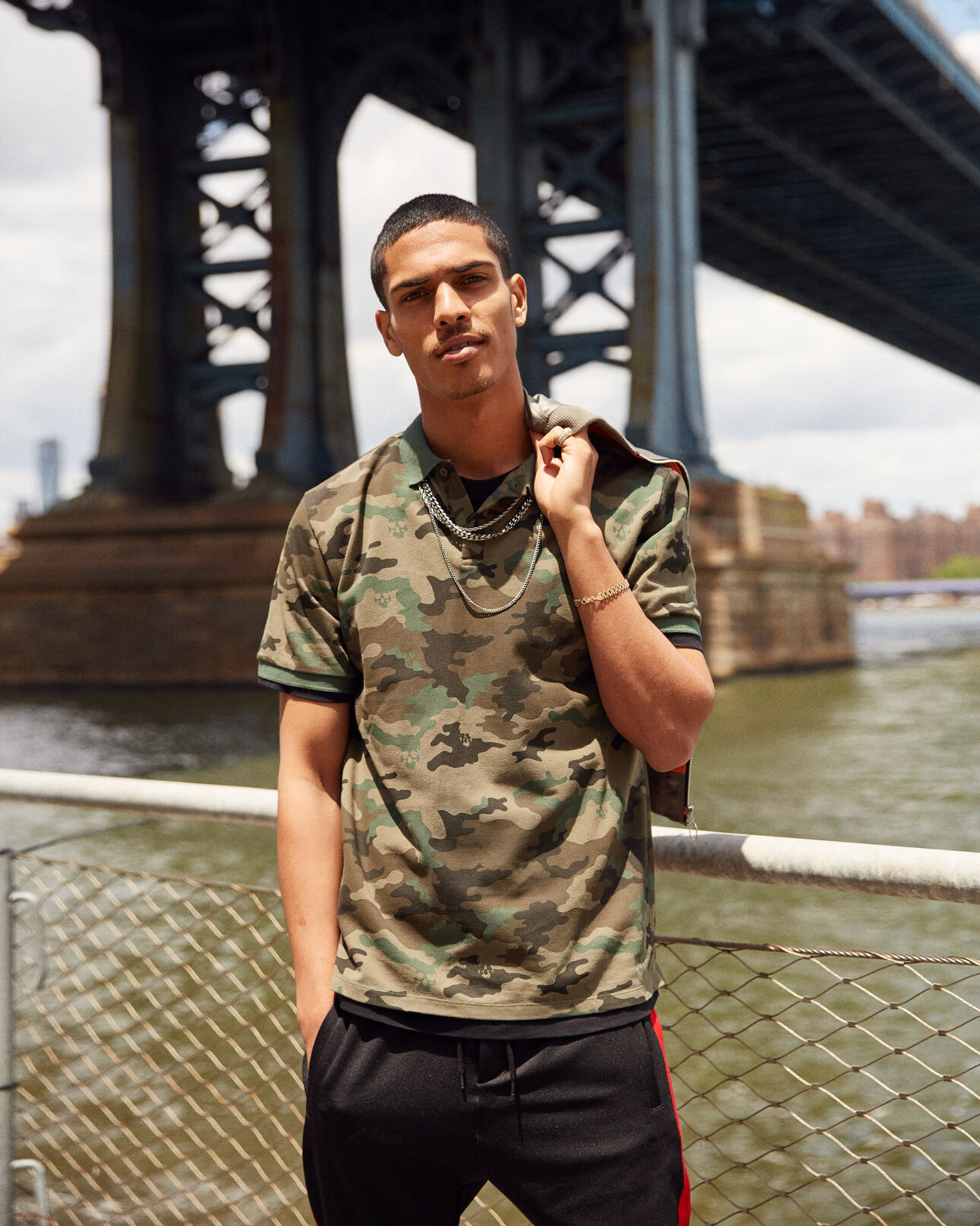 The Kooples MEN KAKI cotton piqué polo with camouflage print