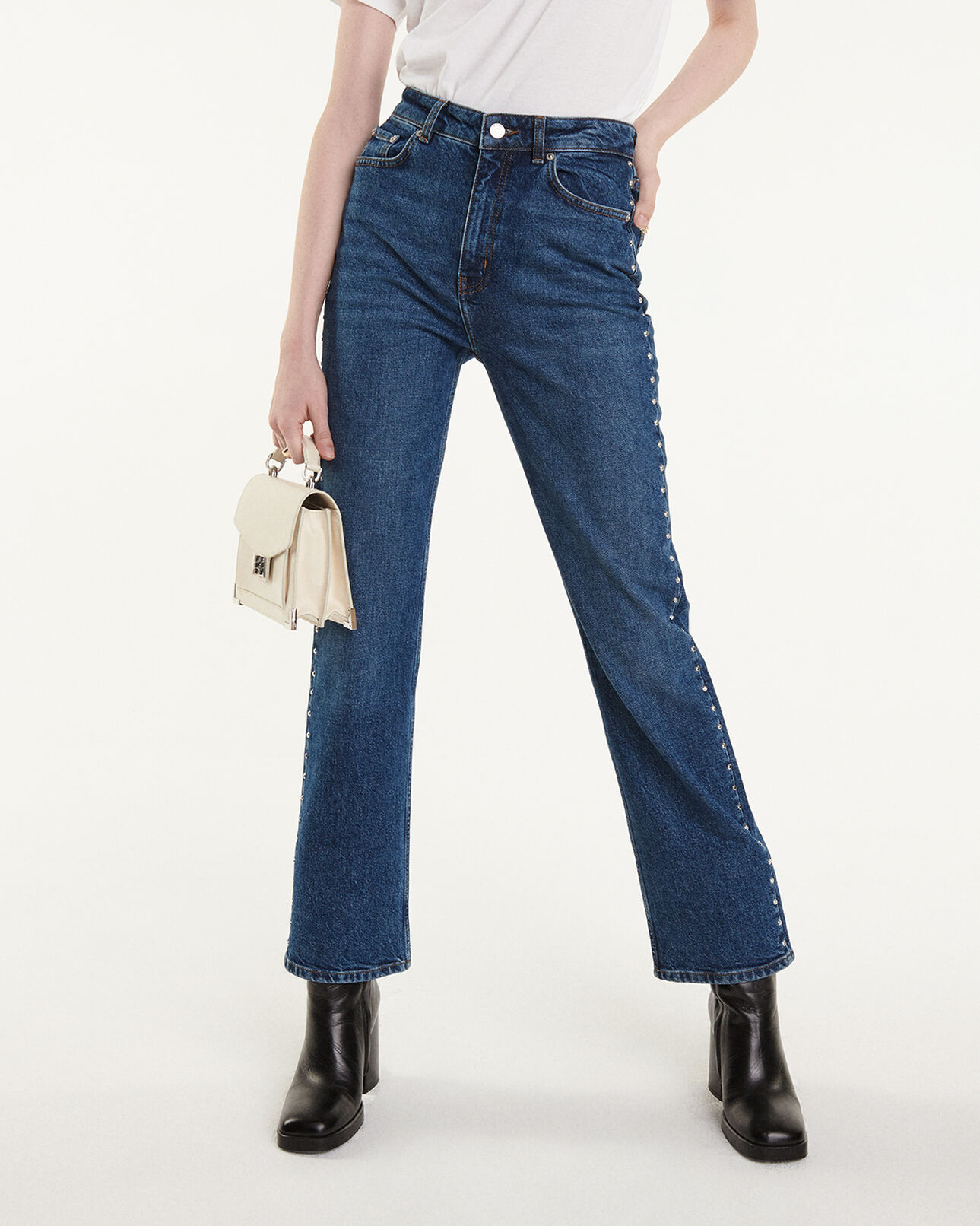 The Kooples WOMEN BLUE WASHED faded blue jeans with silver studs