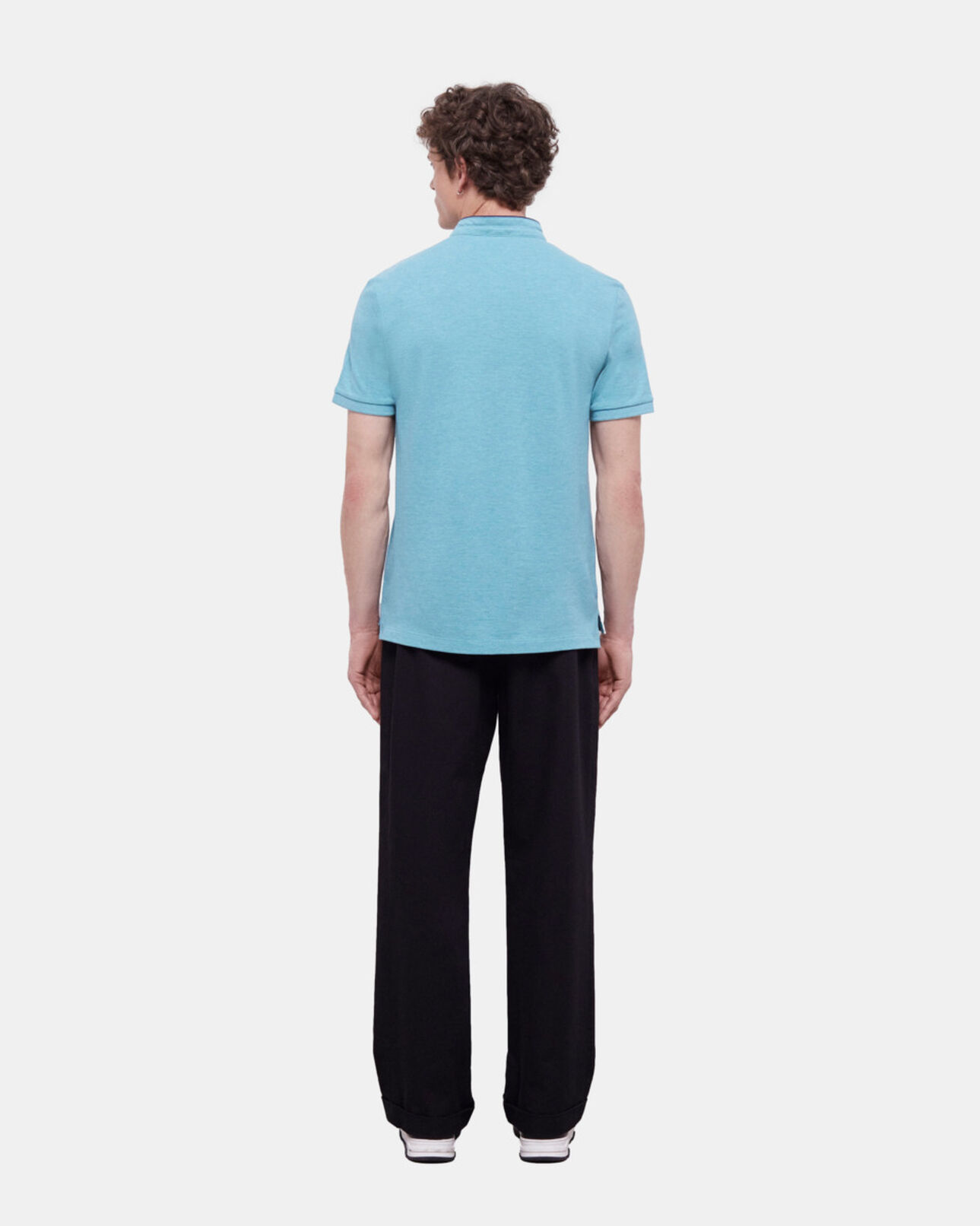 The Kooples MEN LIGHT BLUE MELANGE blue officer collar polo shirt
