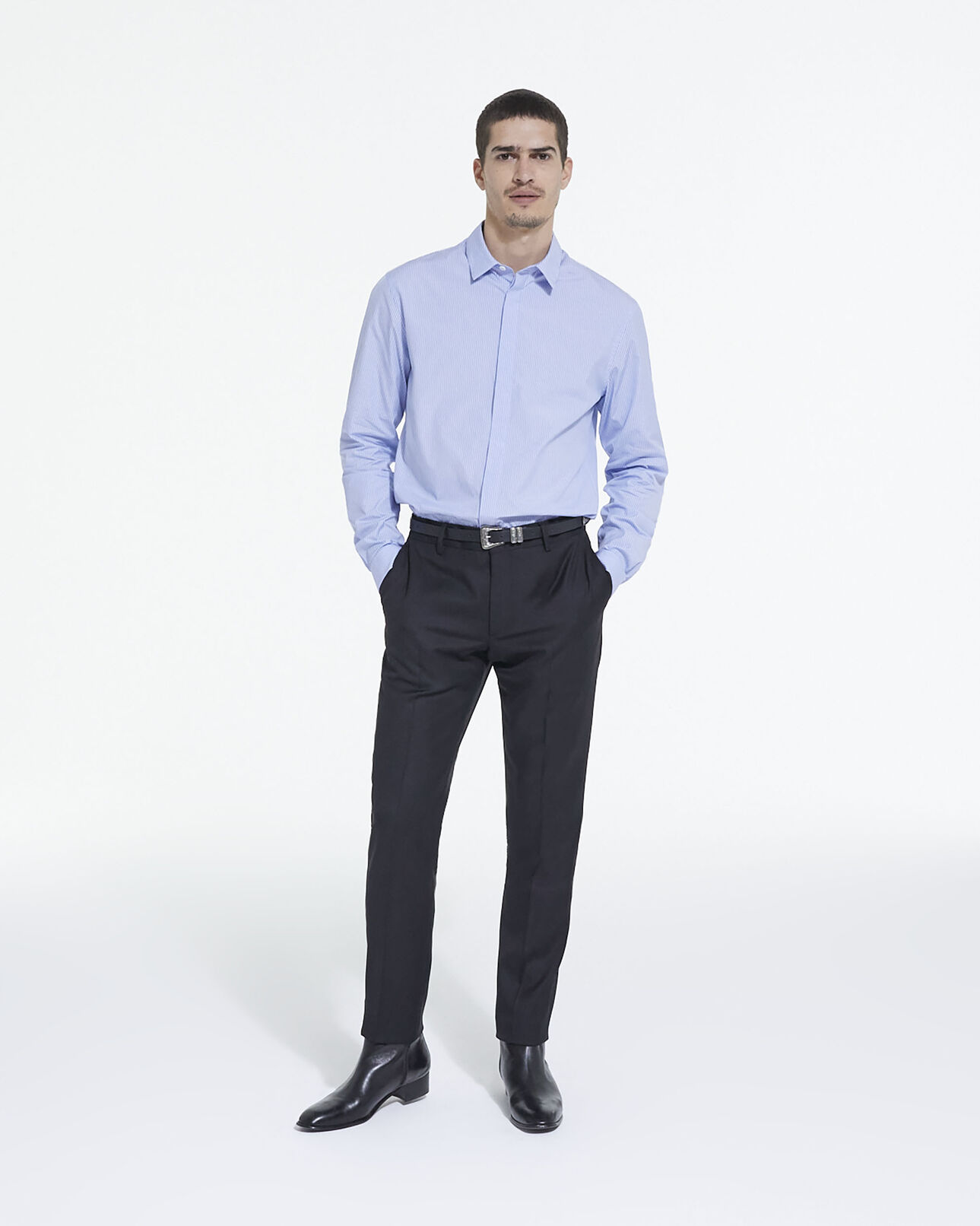 The Kooples HOMME WHITE / SKY BLUE chemise col classique à rayures