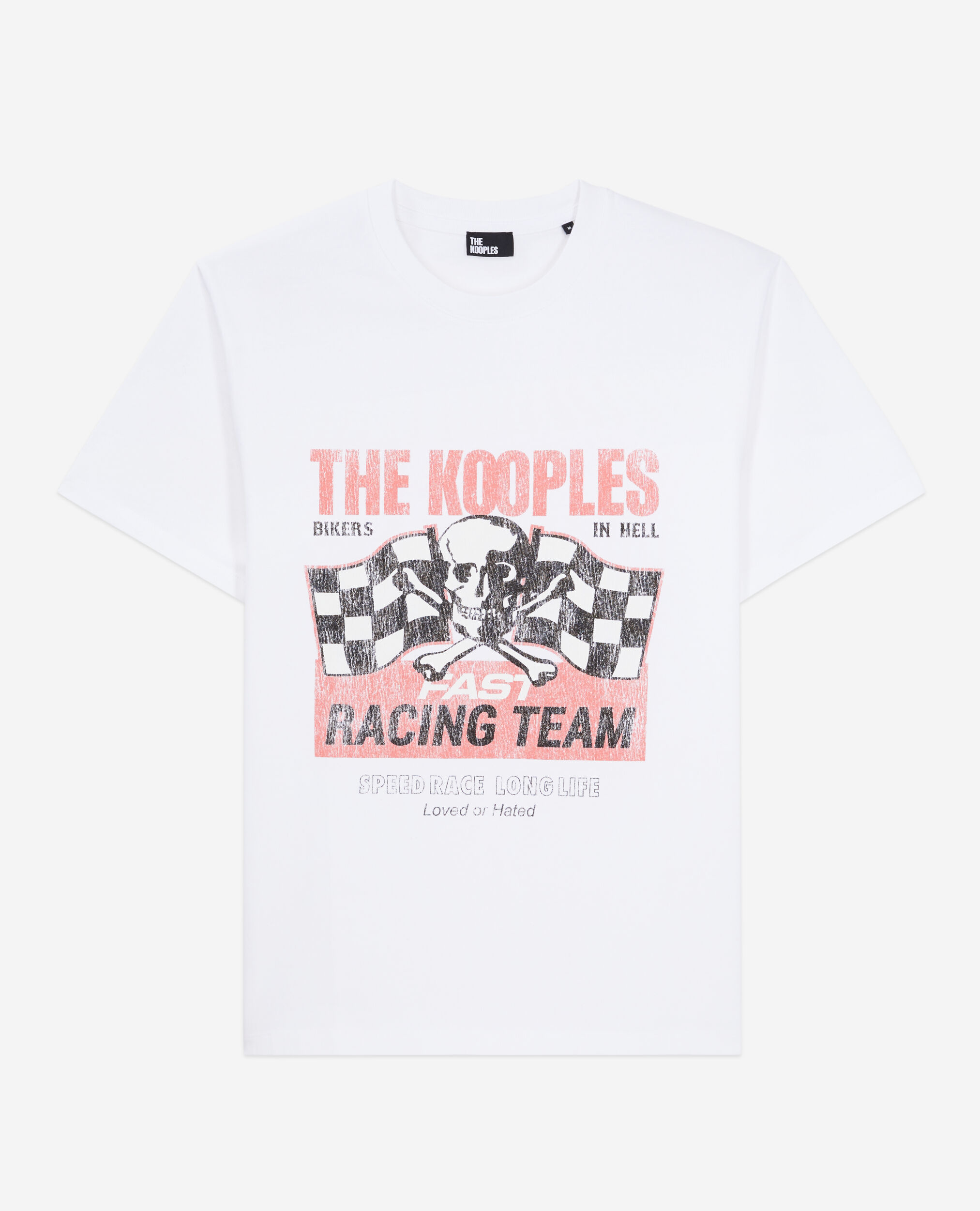 Weißes T-Shirt Herren mit Racing-Skull-Siebdruck, WHITE, hi-res image number null