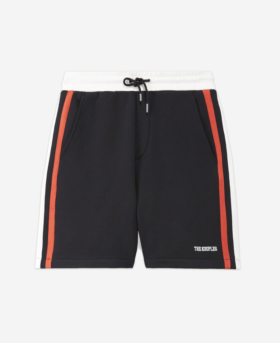 black fleece shorts with red side stripes