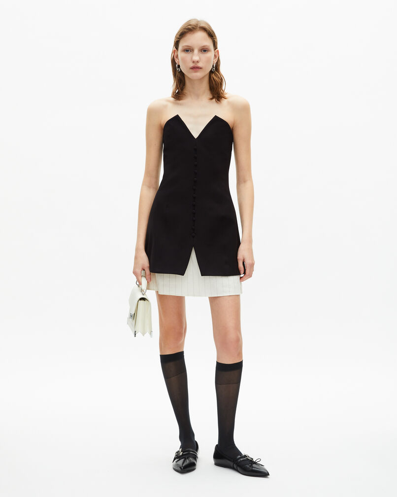 The Kooples WOMEN BLACK short strapless two-material black dress