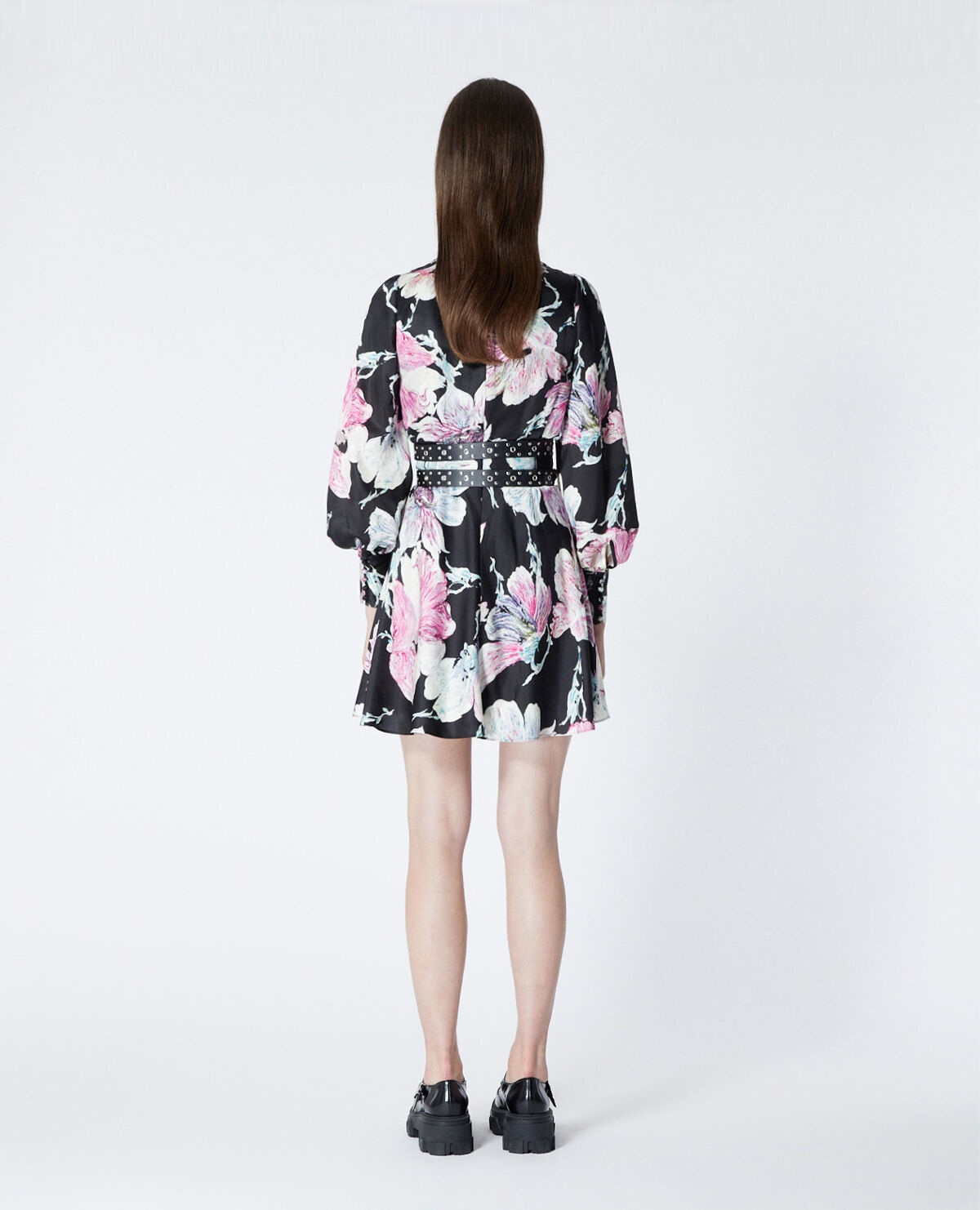Short black sales dress with flowers