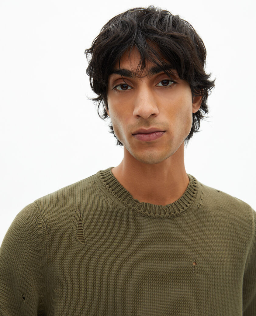 The Kooples HOMME KAKI pull avec d&eacute;tails ajour&eacute;s kaki