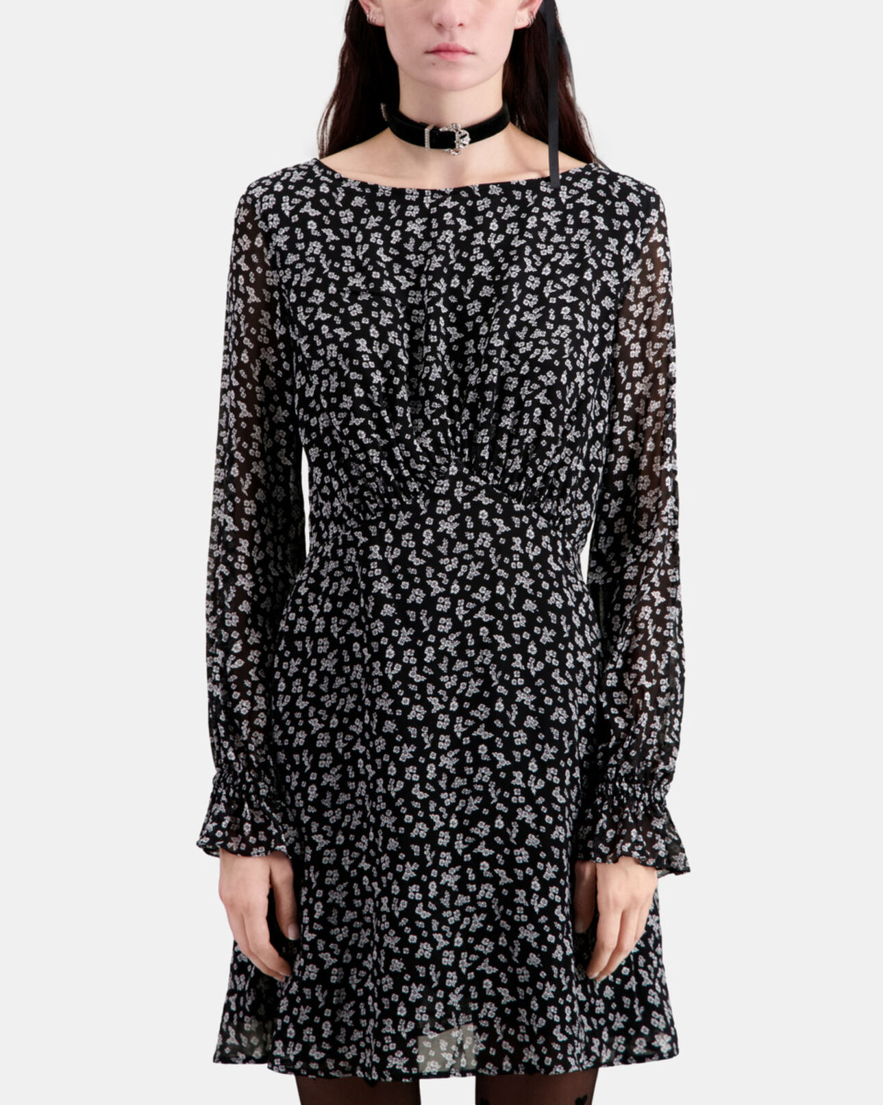 The Kooples DAMEN BLACK-ECRU kurzes kleid mit print