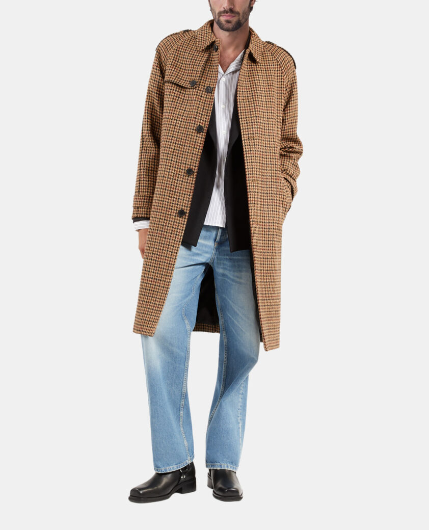 The Kooples MEN BROWN the kooples x harris tweed long brown houndstooth wool coat