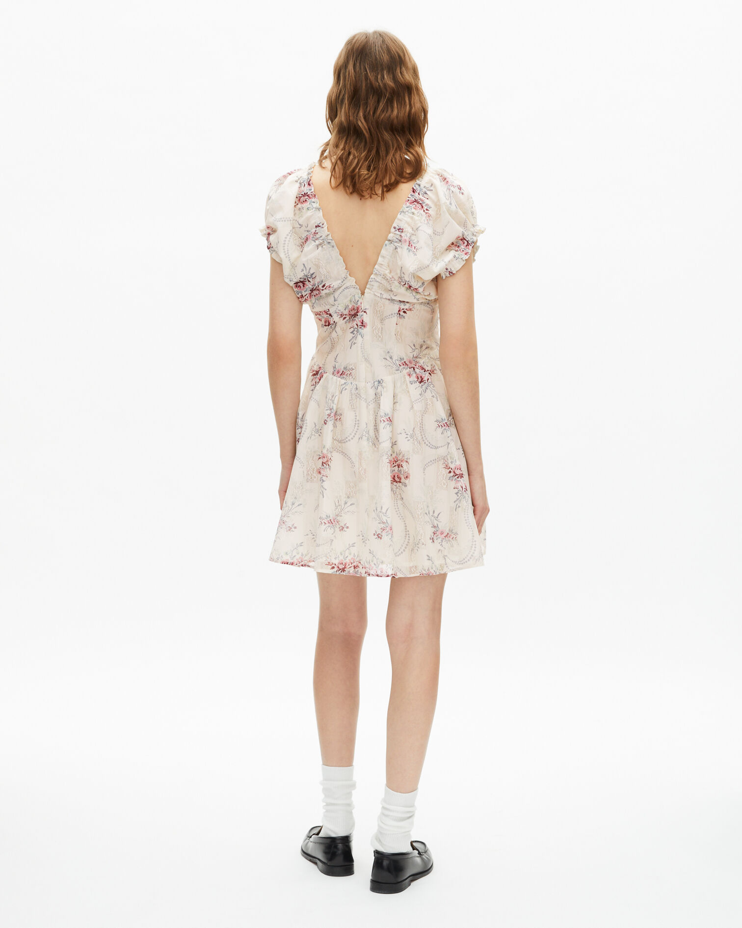 Kurzes weißes Kleid mit Blumenmuster, OFF WHITE / PINK, hi-res image number null