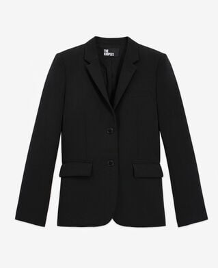 The Kooples F BLACK black cr&ecirc;pe suit jacket structured shape
