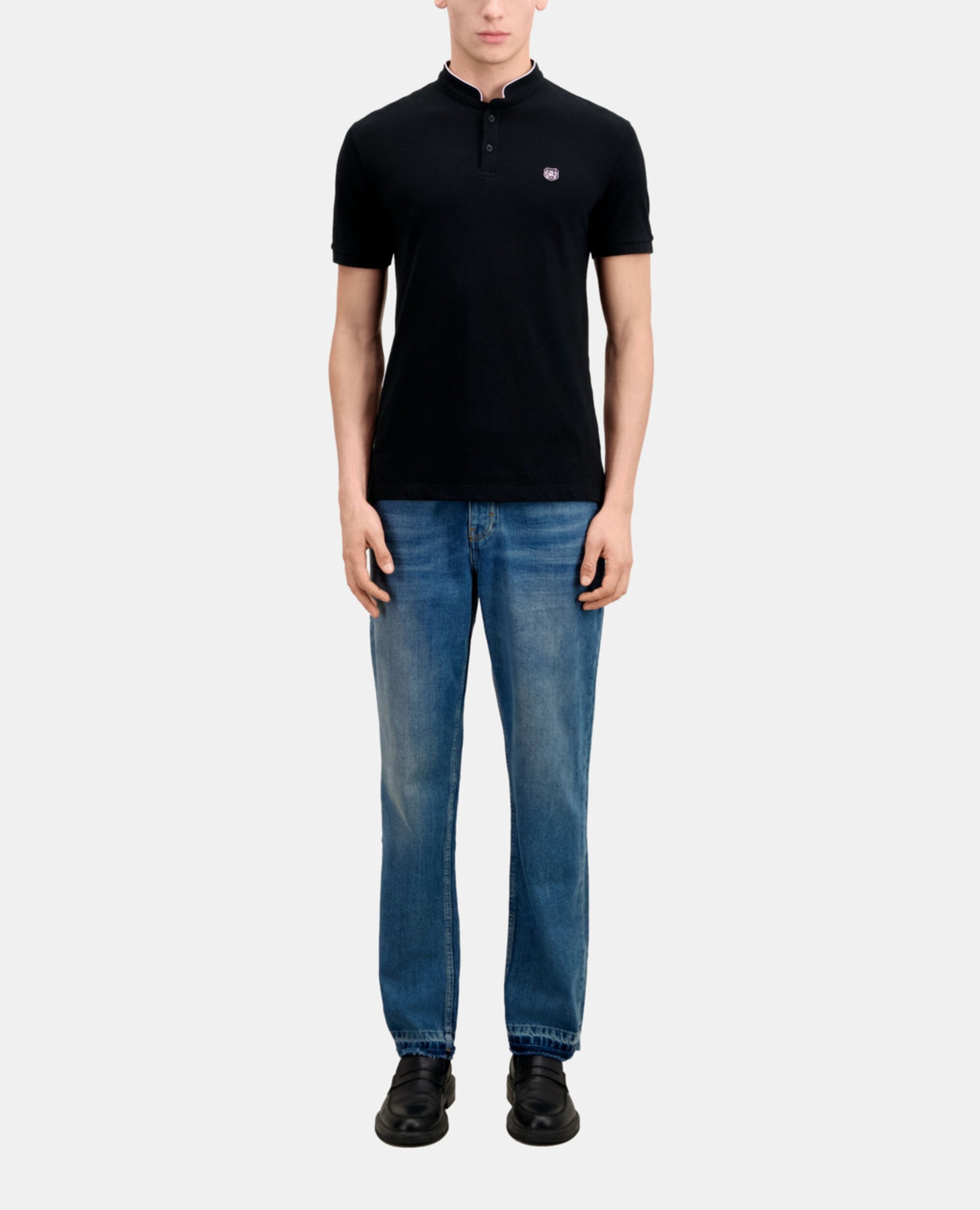 Black cotton polo t-shirt, BLACK / PINK, hi-res image number null