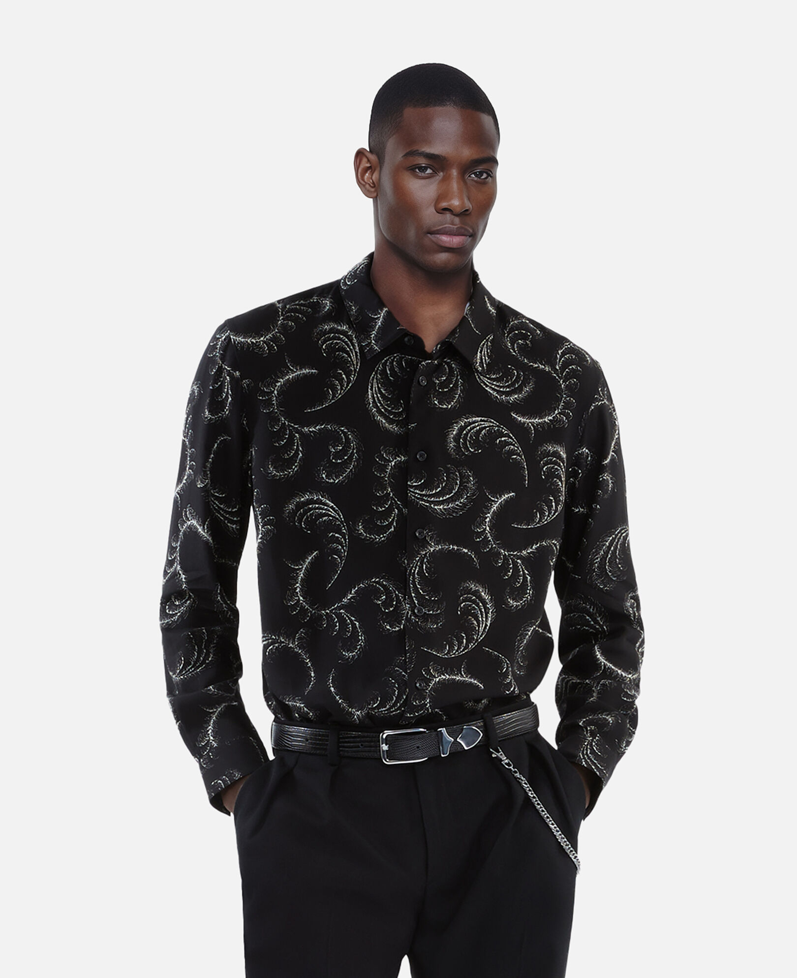 The Kooples MEN BLACK WHITE feather print shirt