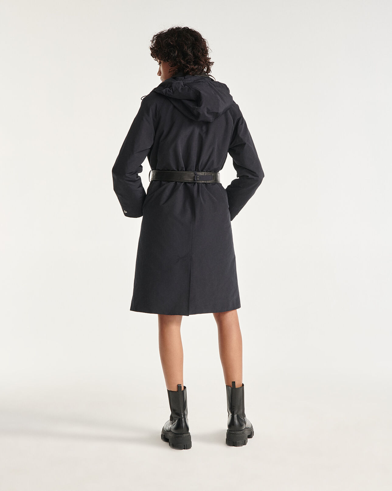 The Kooples WOMEN NAVY navy blue parka with leather details and belt
