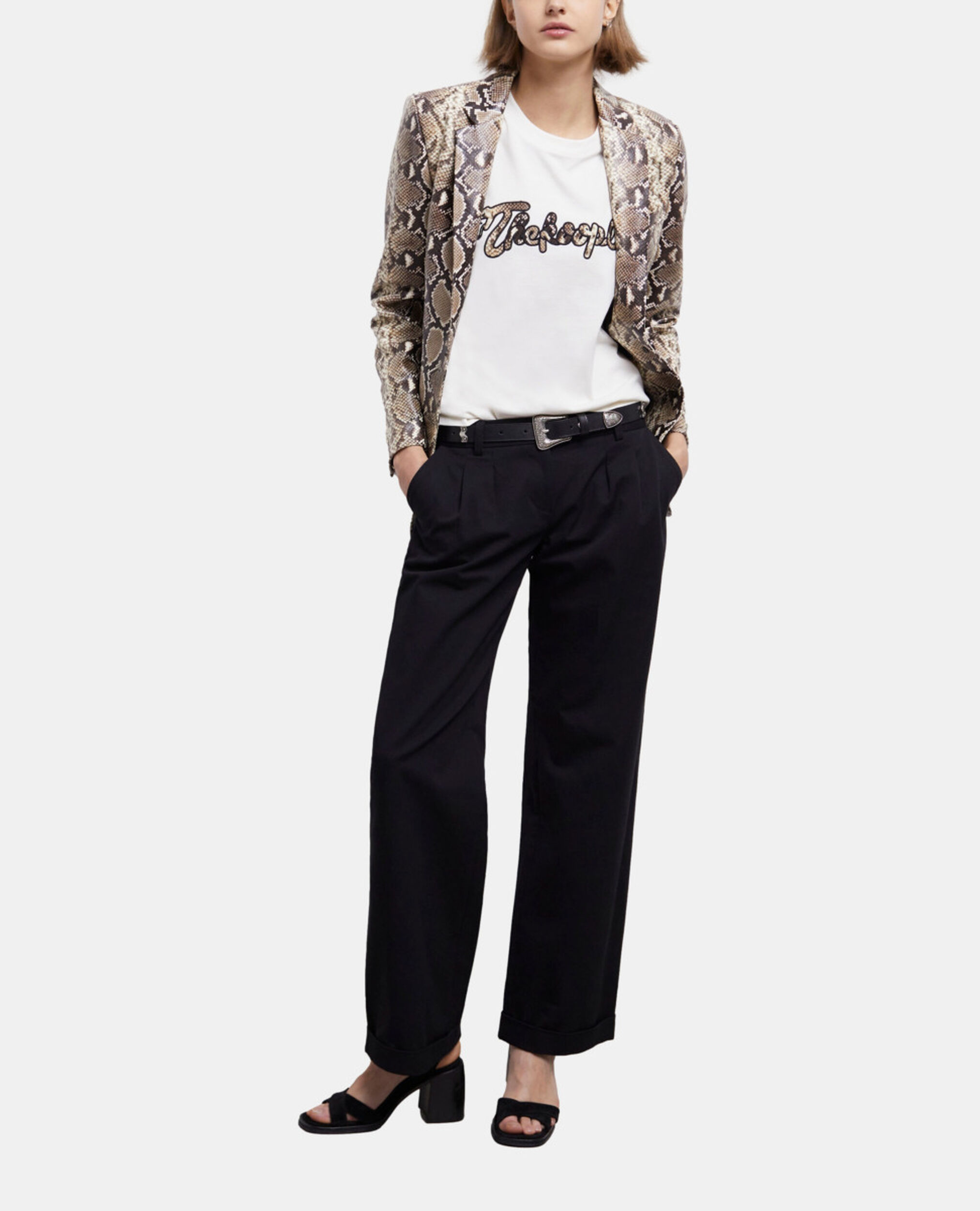 Women's white t-shirt with snake logo print, ECRU, hi-res image number null