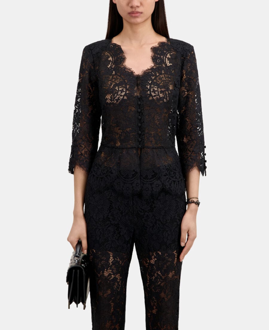 The Kooples FEMME BLACK top en dentelle noir