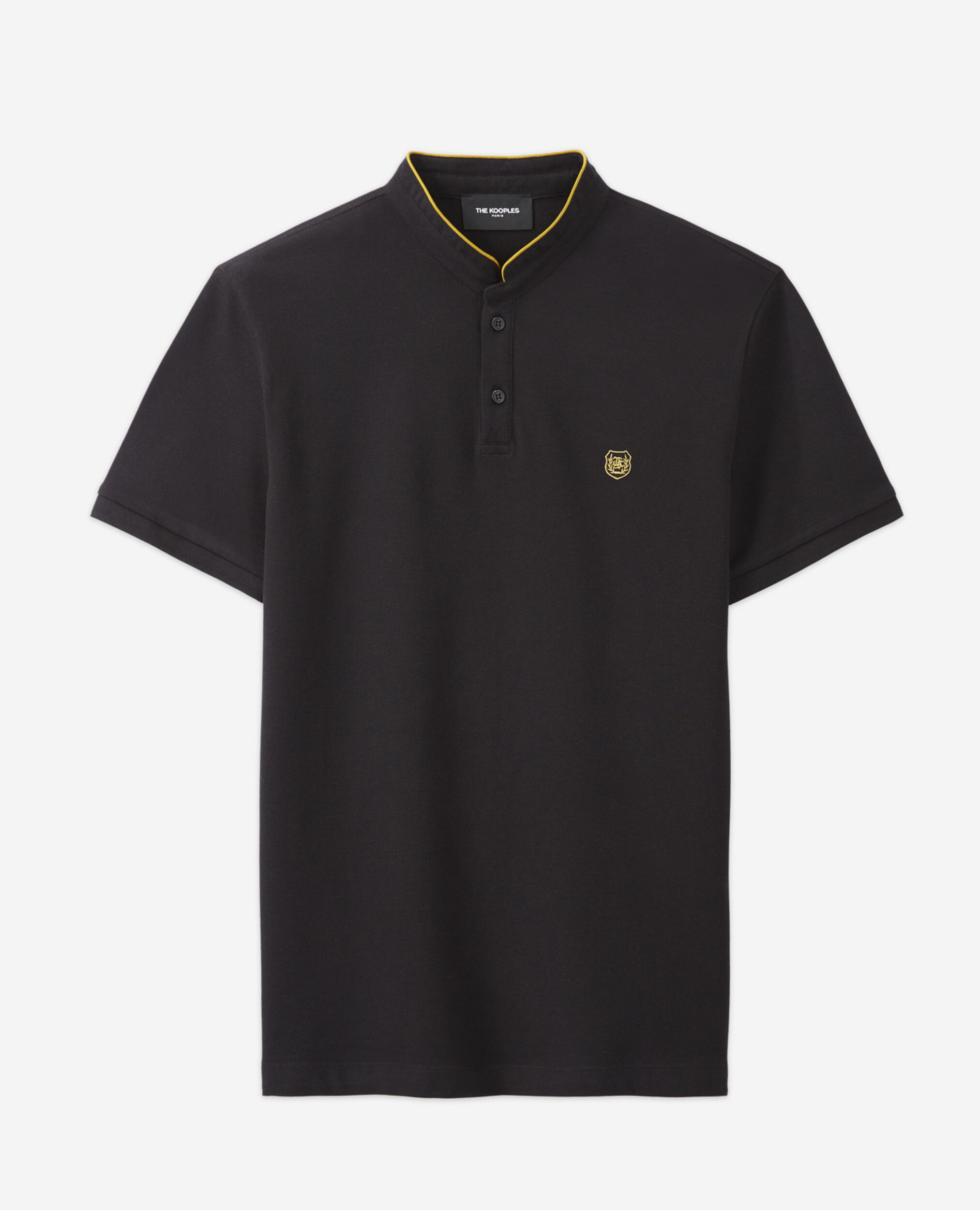 Black polo with officer collar and embroidery, BLACK BROWN, hi-res image number null
