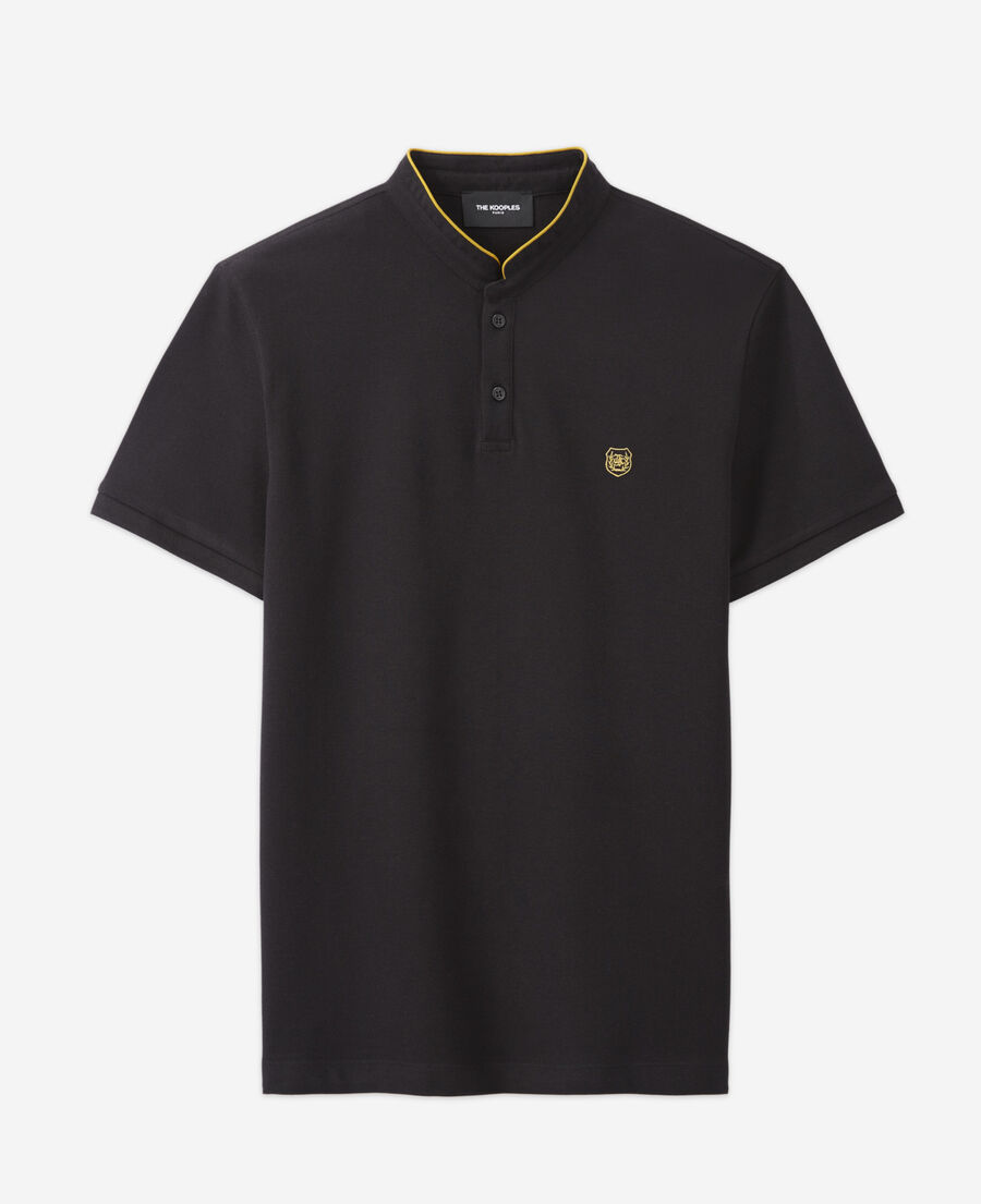 black polo with officer collar and embroidery