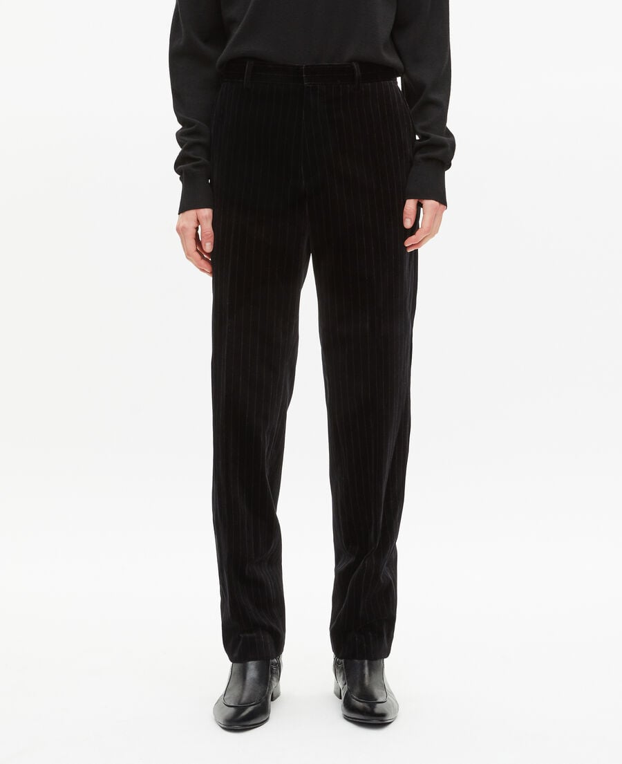 The Kooples MEN BLACK straight black velvet suit pants
