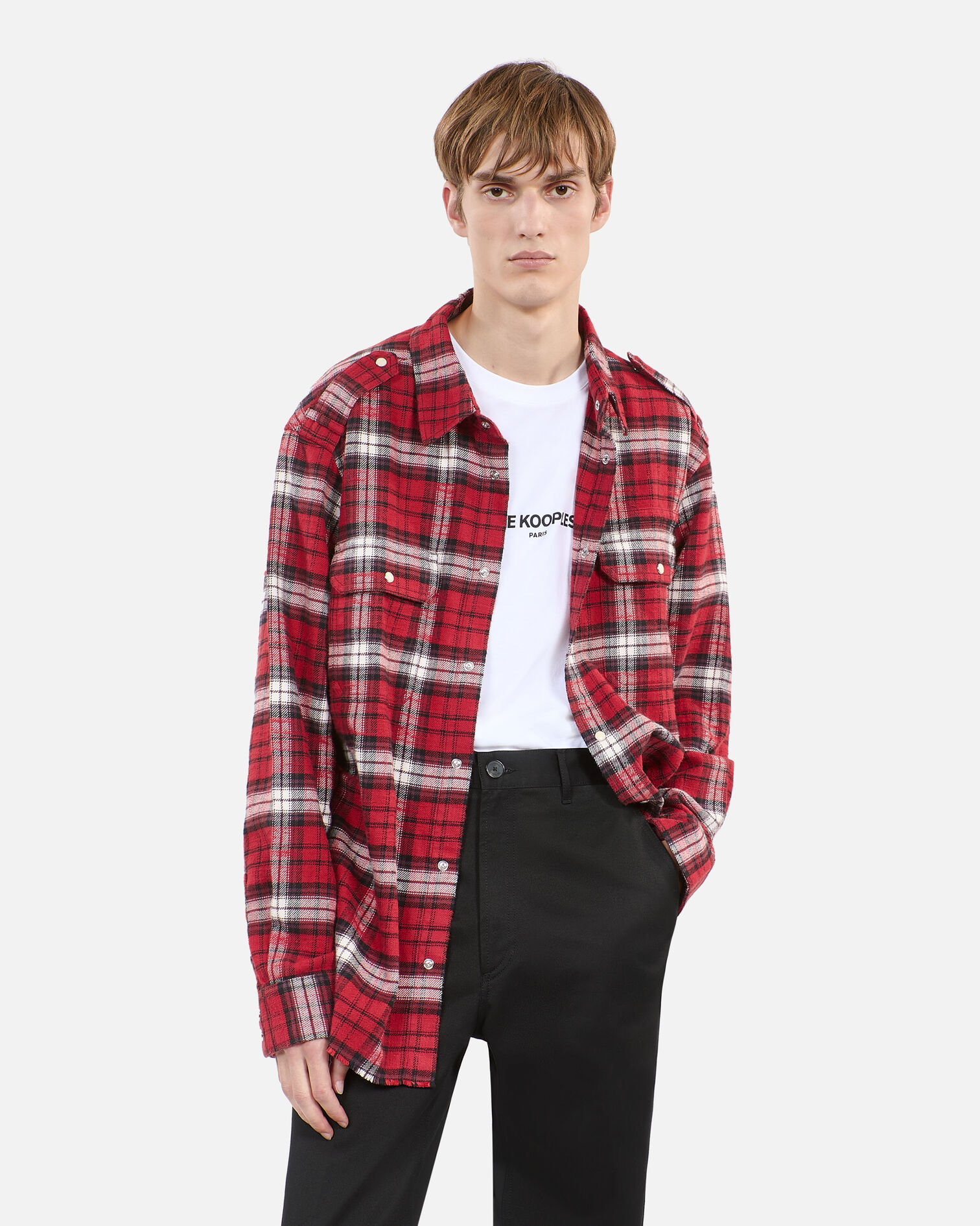 Red and white checked overshirt, BLACK-RED-WHITE, hi-res image number null