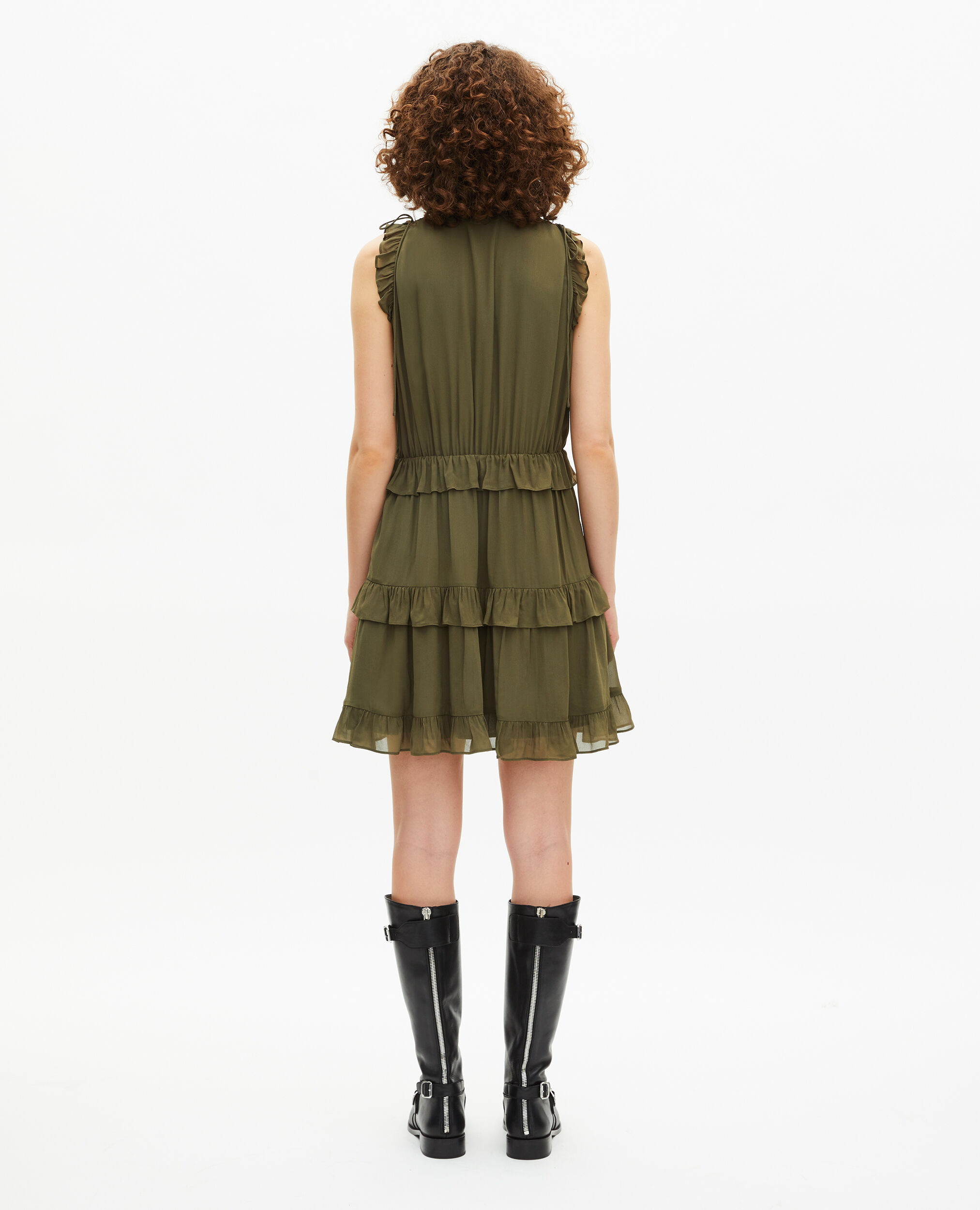 Short dress with khaki ruffles, KAKI, hi-res image number null
