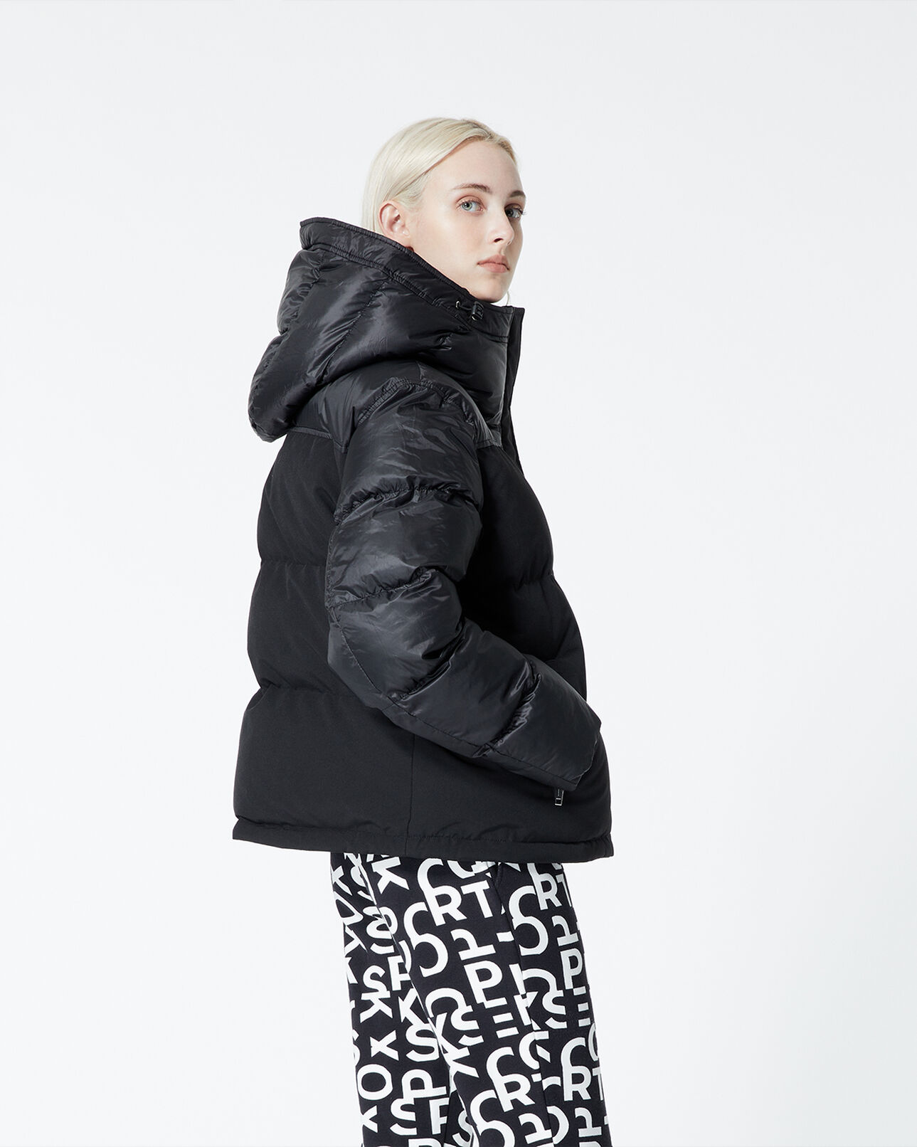 The Kooples WOMEN BLACK technical fabric black down jacket w/pockets