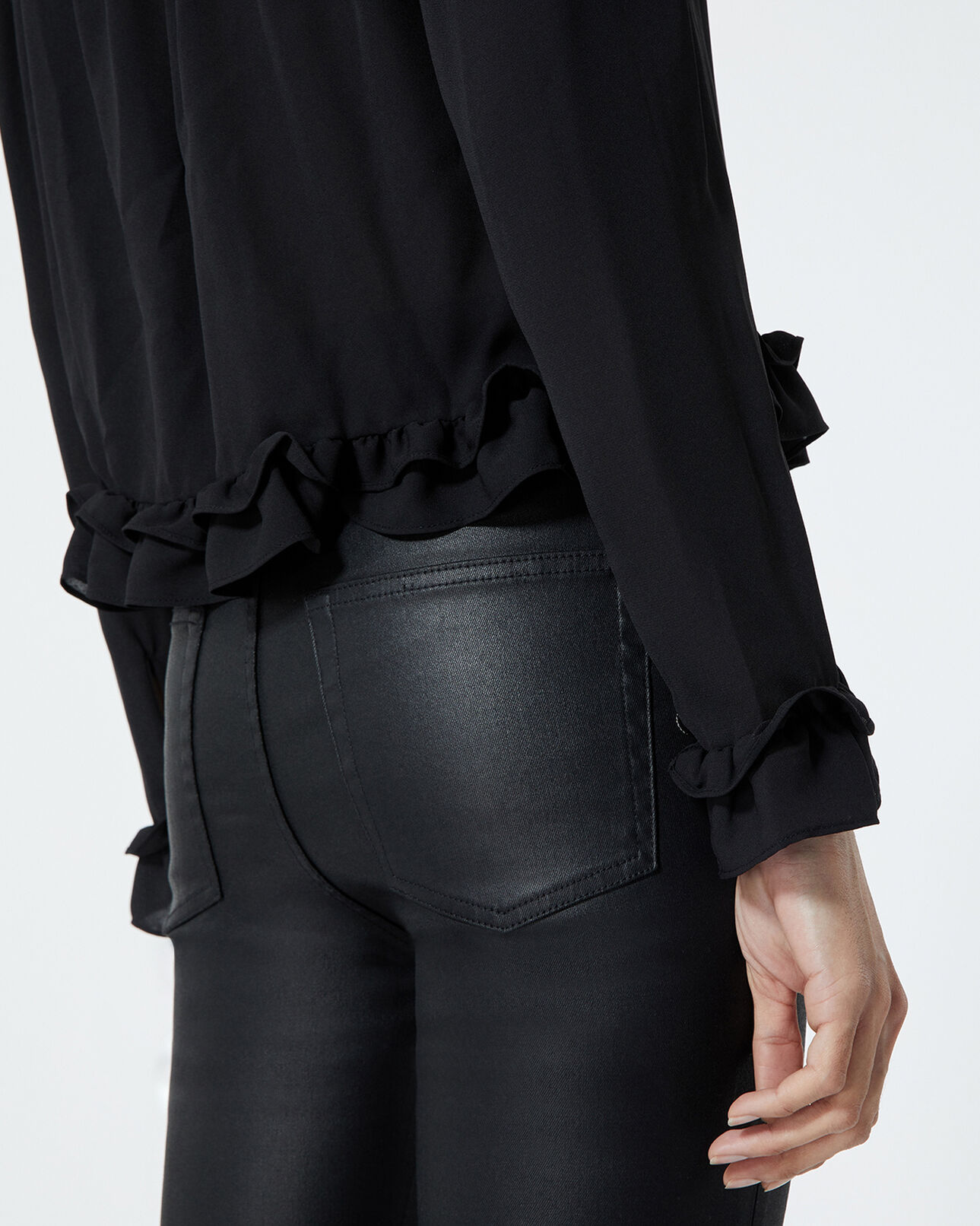 The Kooples DAMEN BLACK fließendes schwarzes hemd mit volants