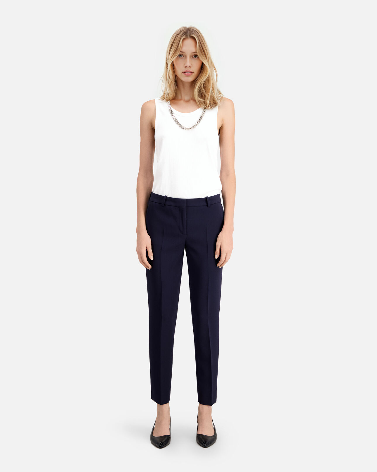 The Kooples WOMEN DARK NAVY slim-fit navy blue crepe tailored trousers