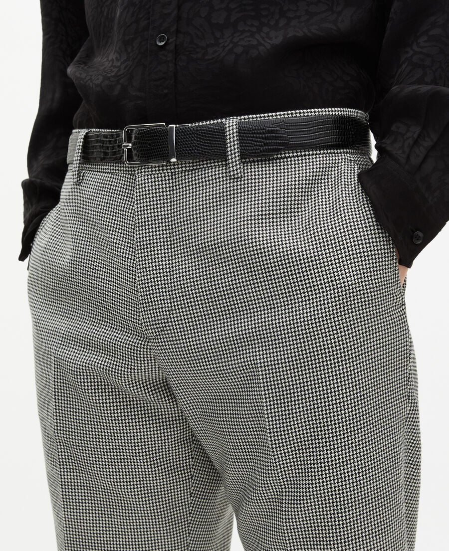The Kooples HOMME BLACK GREY pantalon de costume ajusté en pied de poule noir et blanc