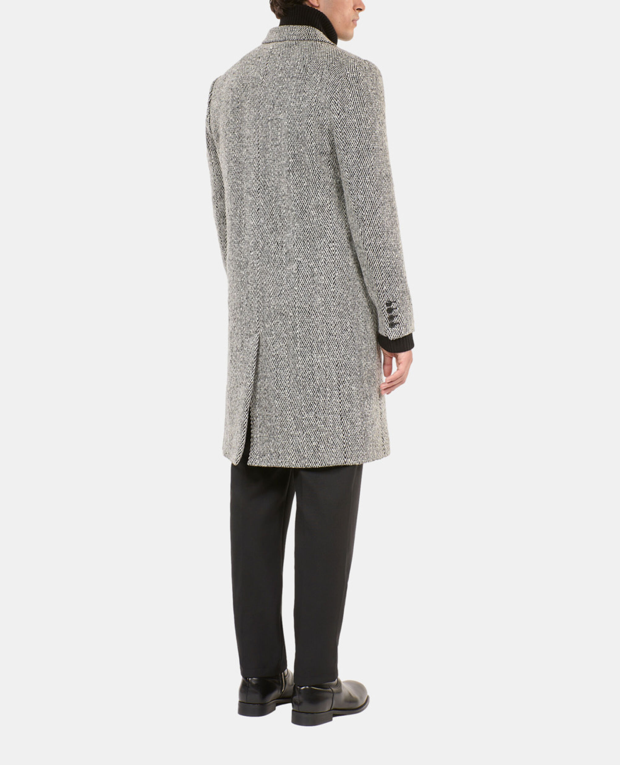 Long black and white herringbone coat, BLACK WHITE, hi-res image number null