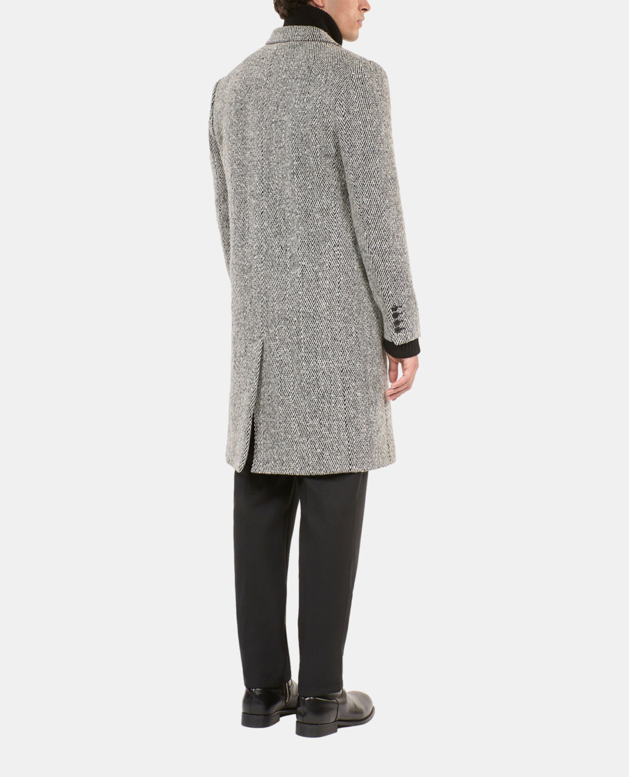 Long black and white herringbone coat, BLACK WHITE, hi-res image number null