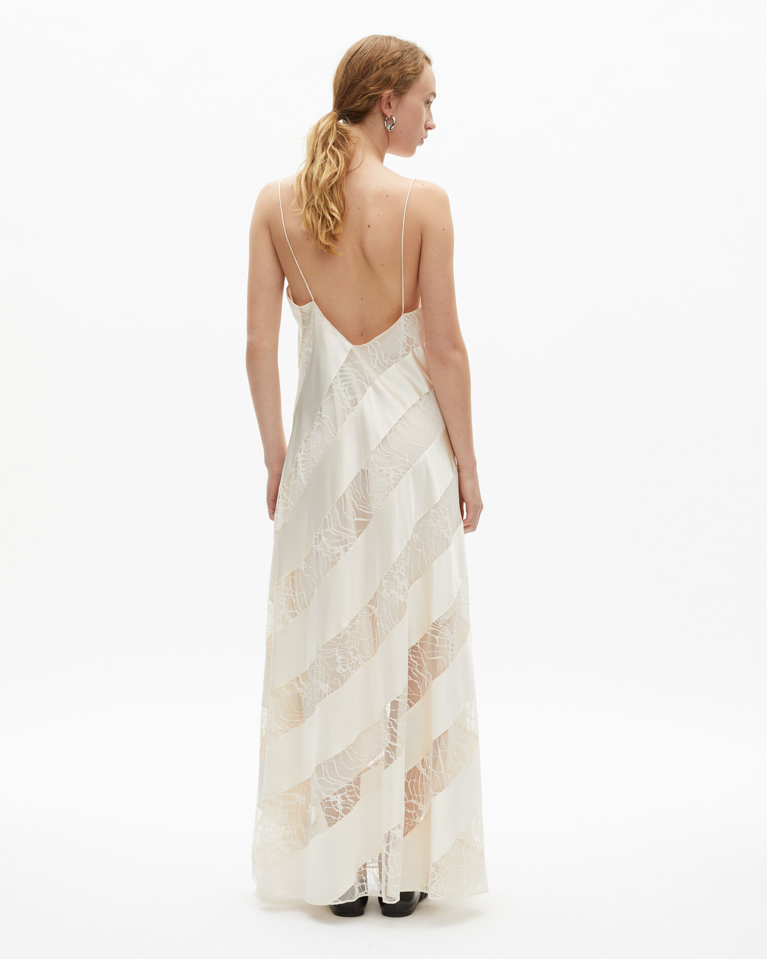 Long ecru lace and silk babydoll dress, ECRU, hi-res image number null