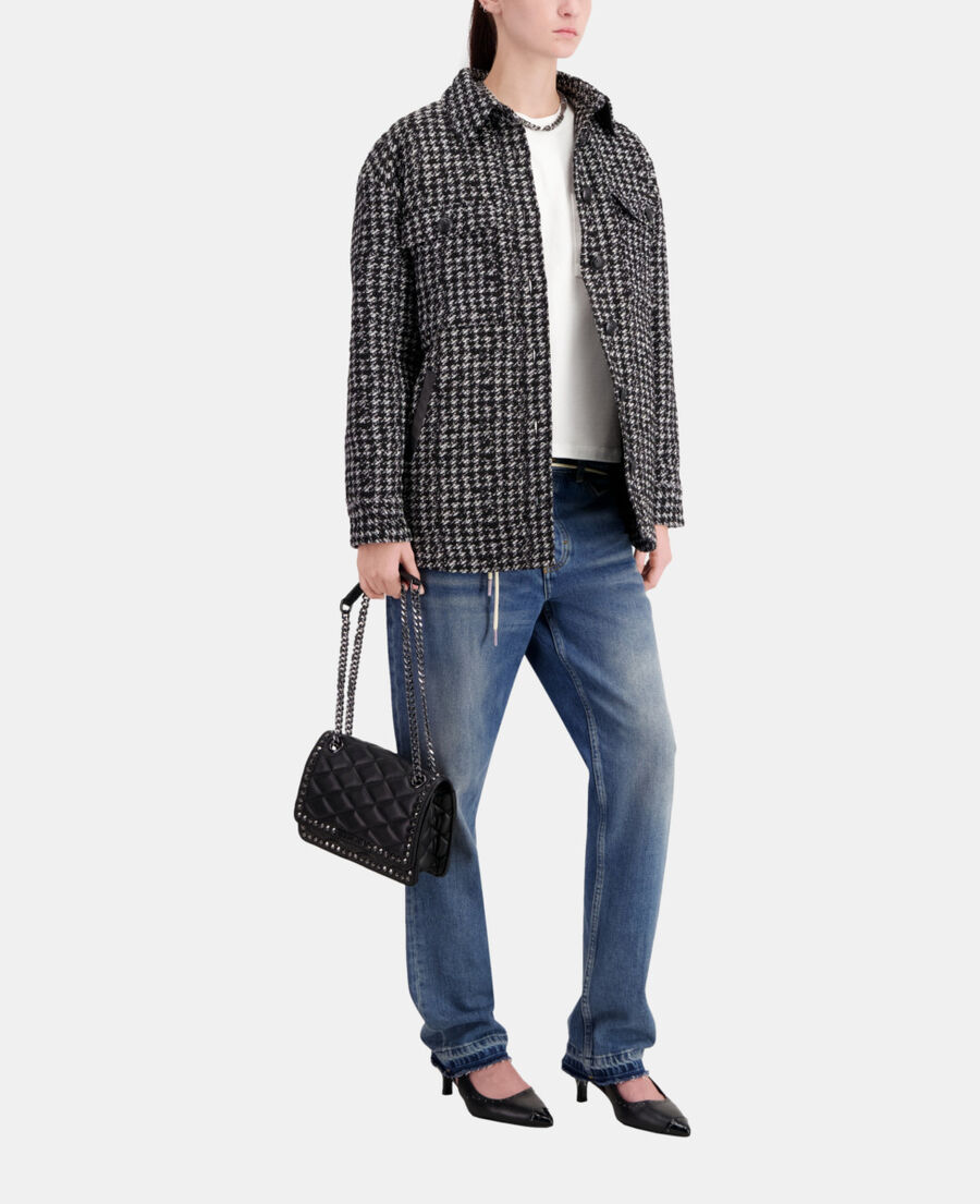 The Kooples DAMEN BLACK WHITE schwarze hemdjacke aus tweed