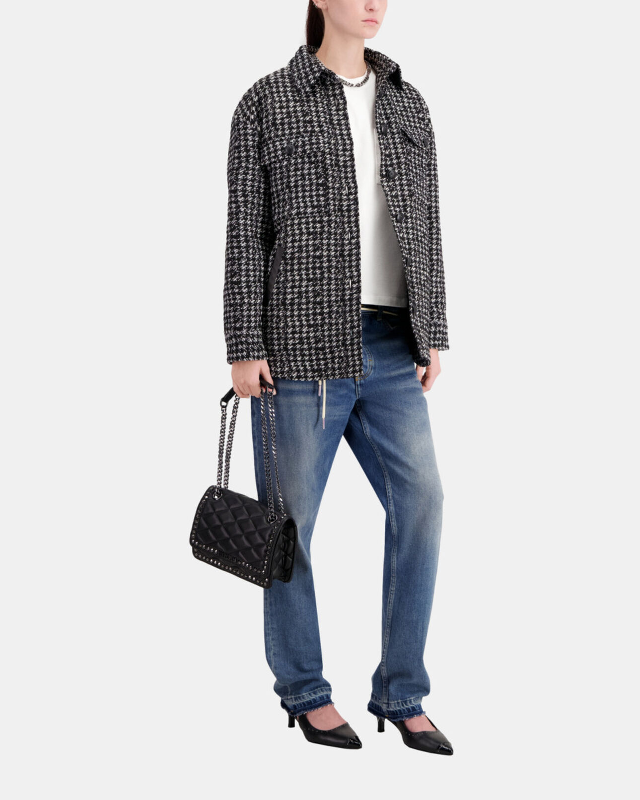 The Kooples WOMEN BLACK WHITE black tweed overshirt jacket