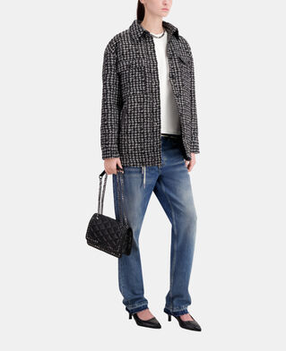 The Kooples DAMEN BLACK WHITE schwarze hemdjacke aus tweed