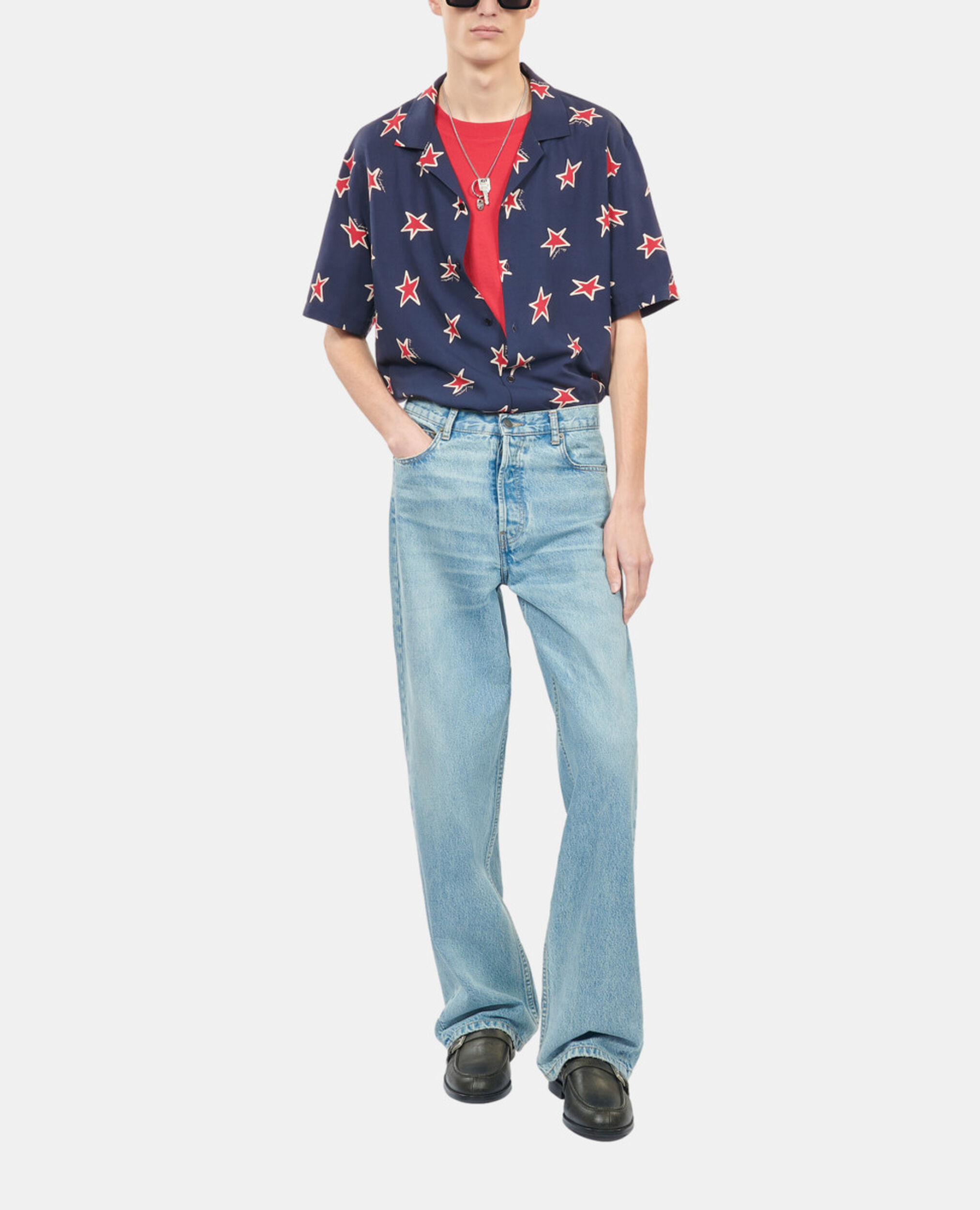 Short-sleeved star printed shirt, NAVY-RED, hi-res image number null