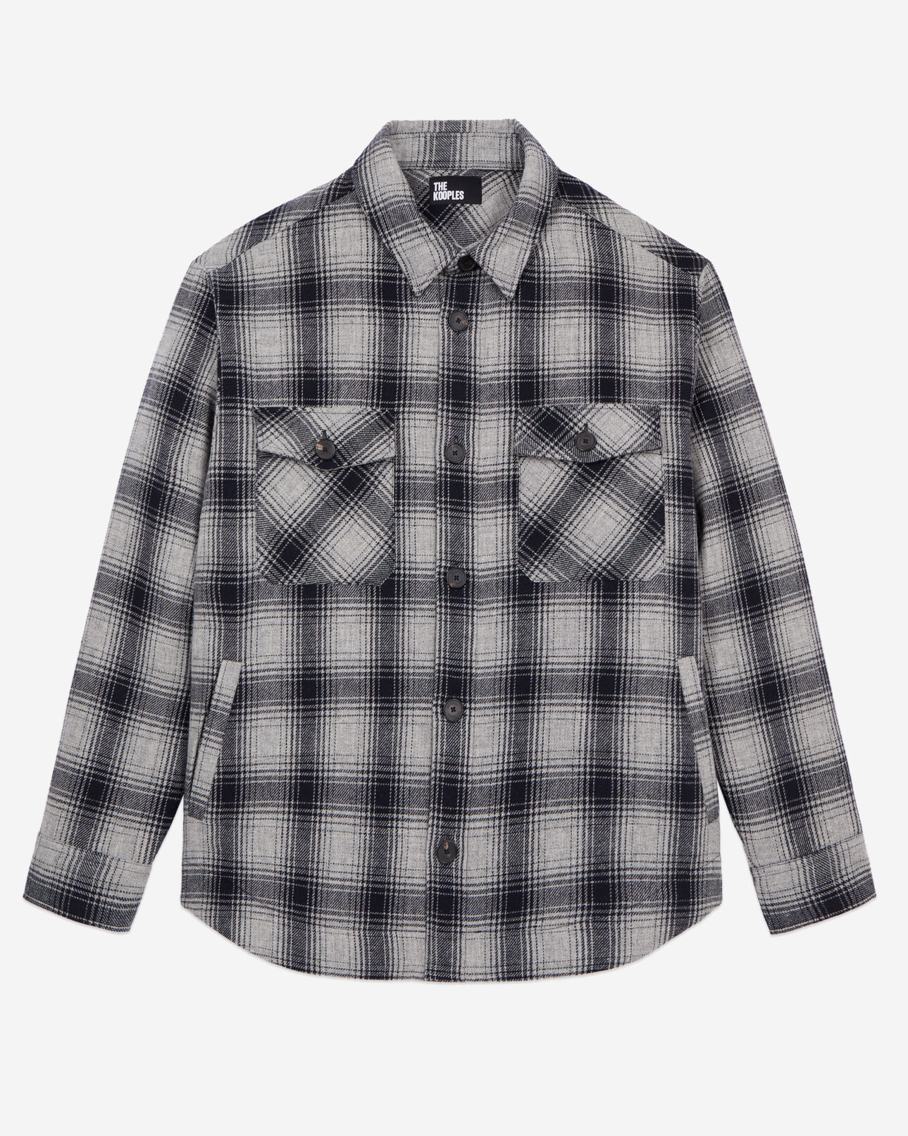 The Kooples MEN GREY BLACK checkered wool-blend overshirt jacket