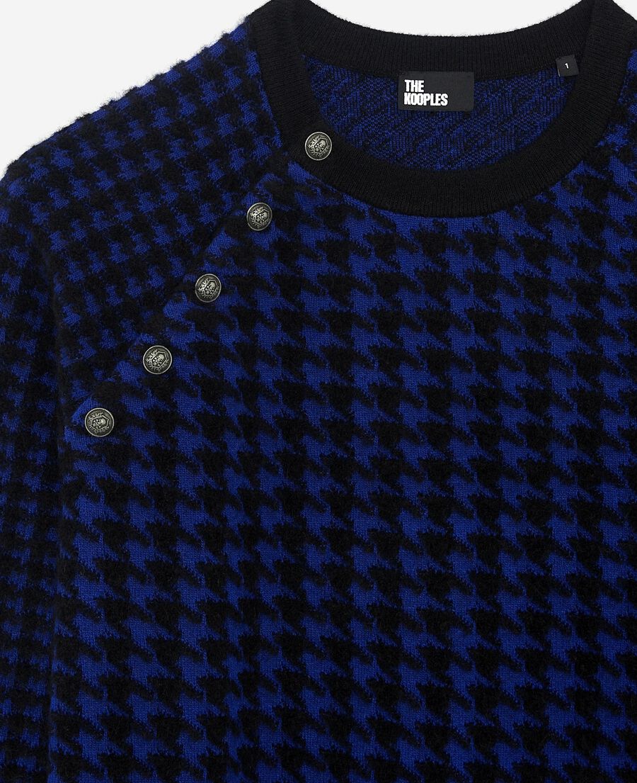 The Kooples WOMEN BLACK NAVY blue wool blend houndstooth sweater