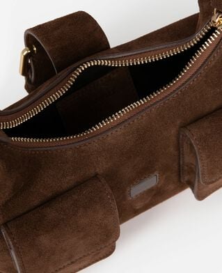 The Kooples DAMEN CHOCOLATE kleine braune amelia tasche aus veloursleder