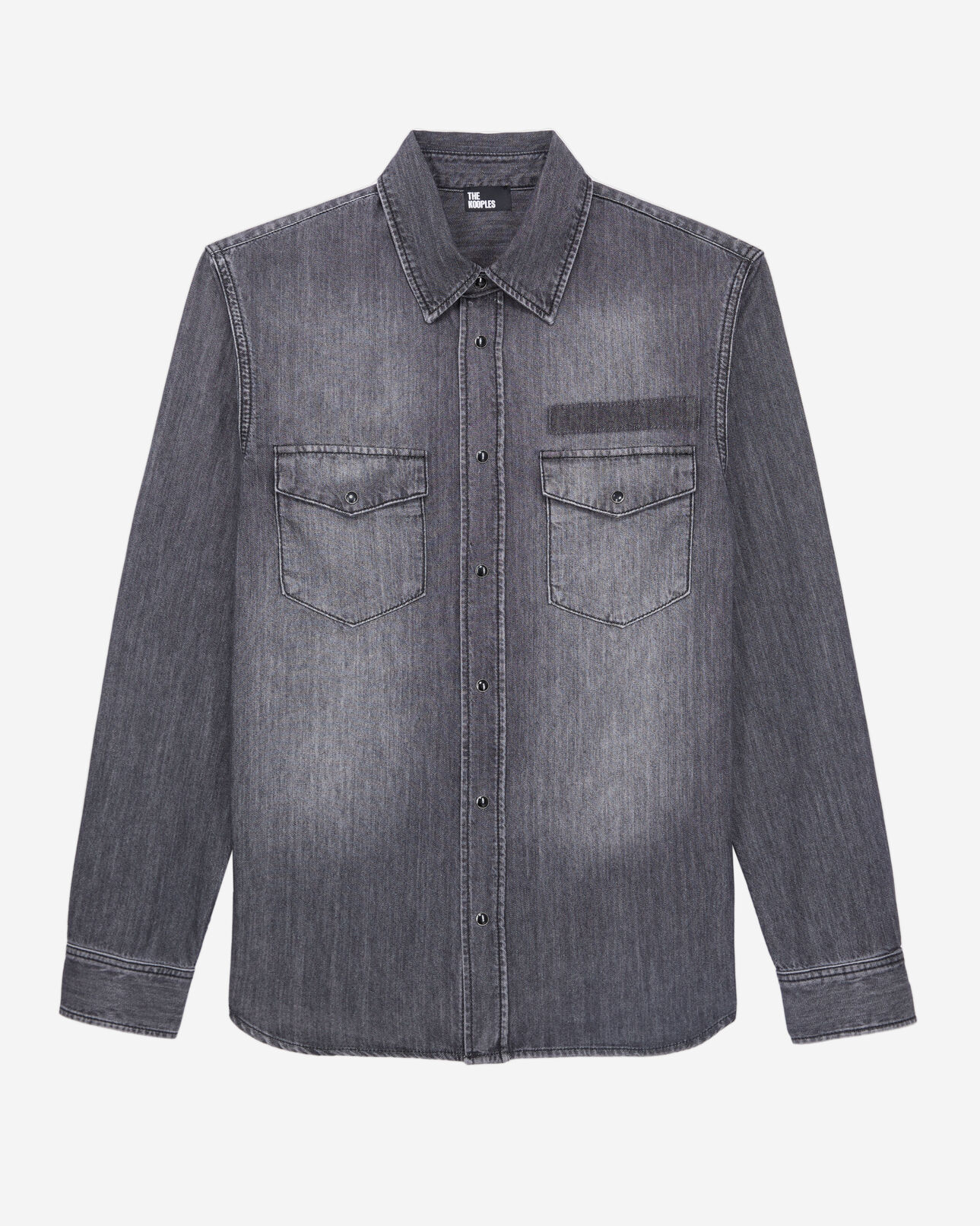 The Kooples HERREN LIGHT GREY MEL/WHITE graues hemd aus denim