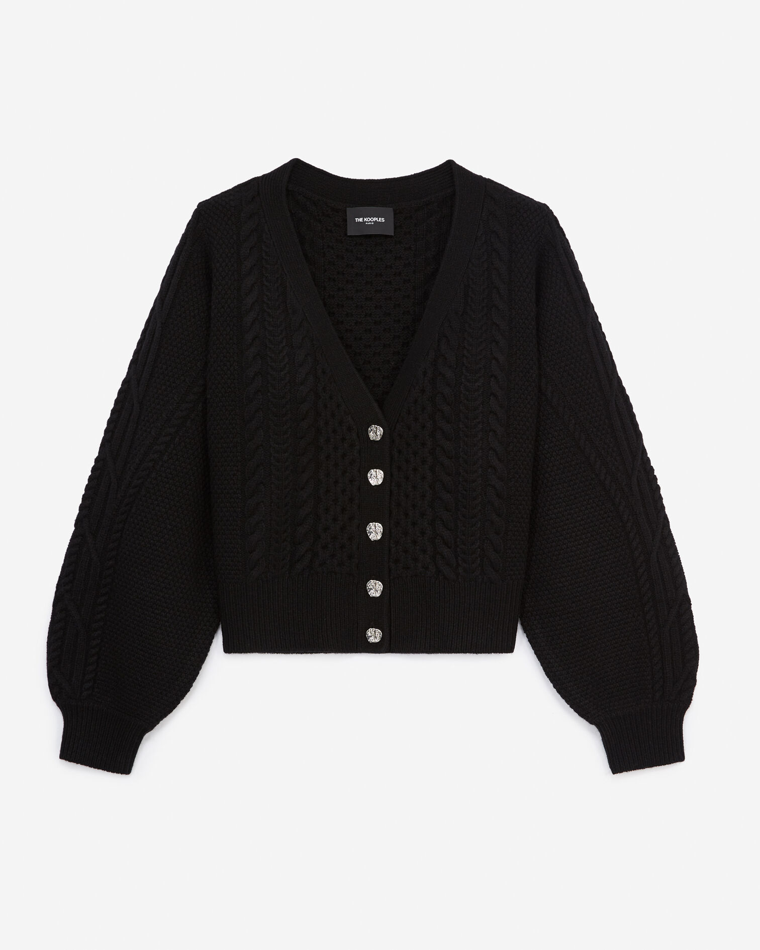 Black wool cardigan with jewel buttons, BLACK, hi-res image number null