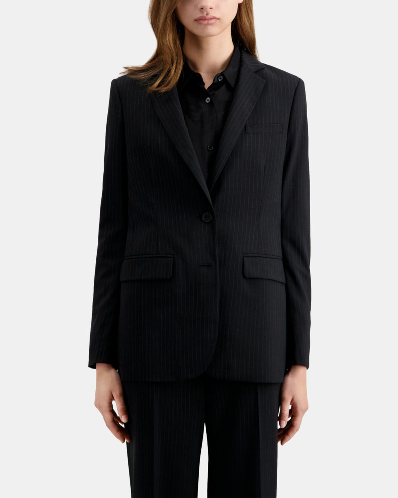 The Kooples DAMEN BLACK WHITE schwarze anzugjacke aus gestreifter wolle