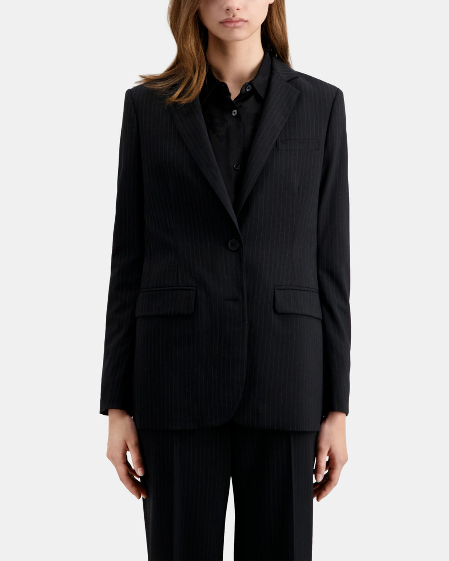 Schwarze Anzugjacke aus gestreifter Wolle, BLACK WHITE, hi-res image number null