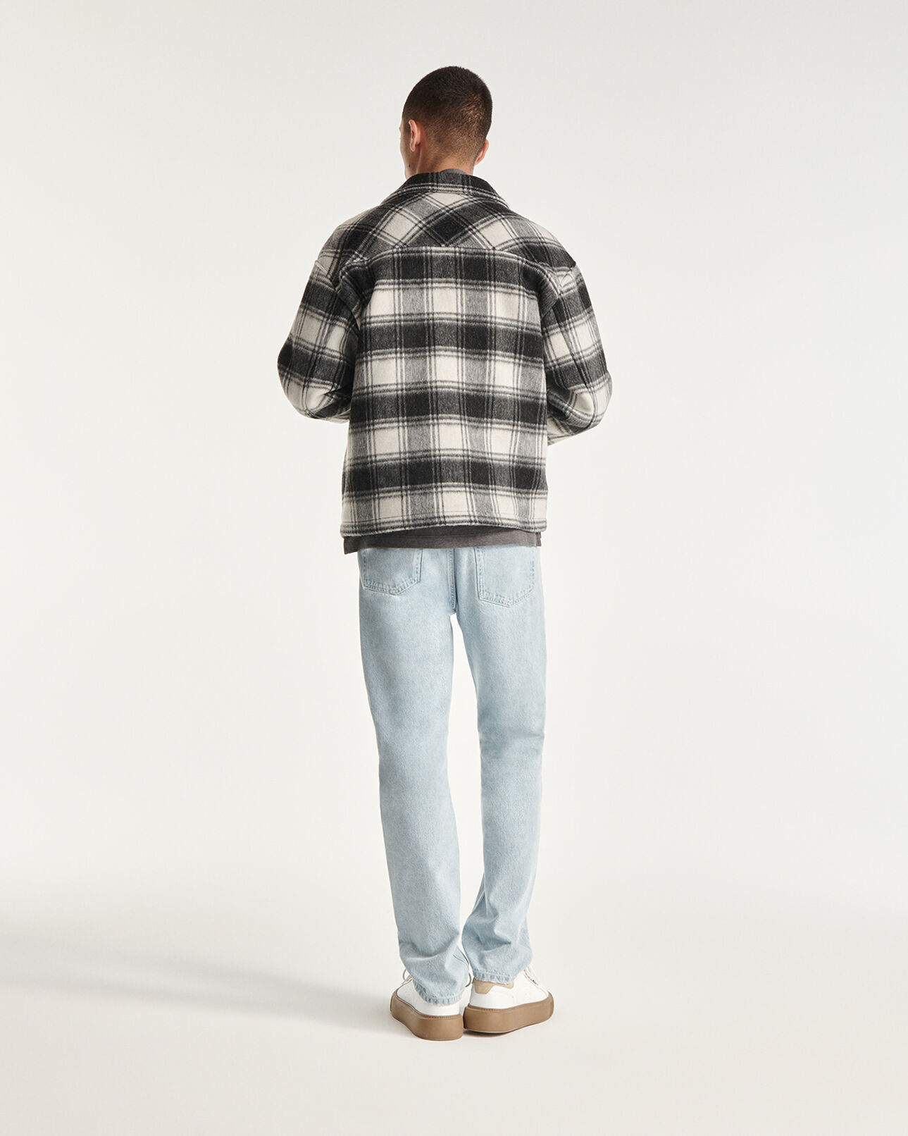 The Kooples MEN BLACK WHITE black and white wool jacket with check motif