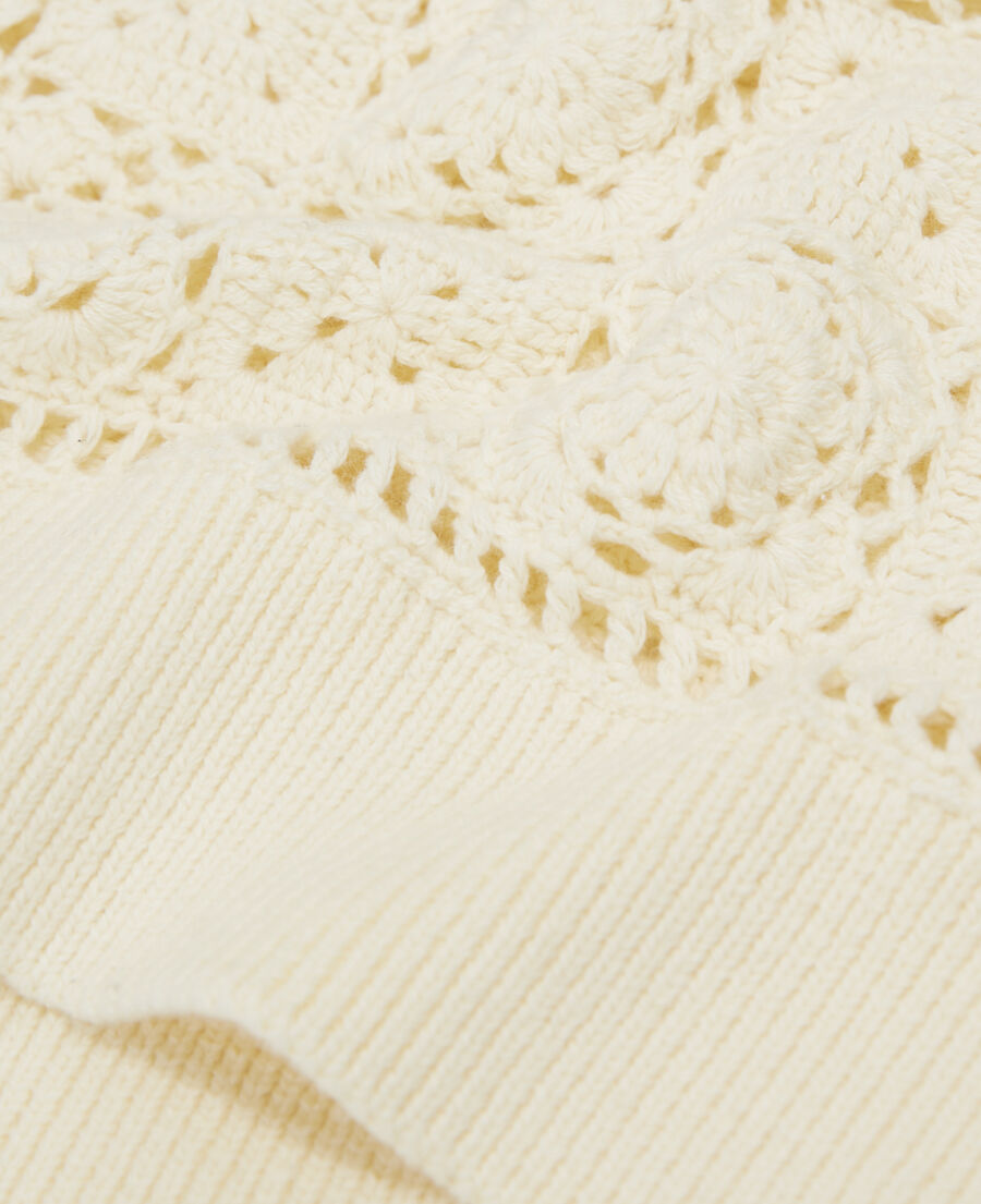sleeveless crochet-effect ecru cotton sweater