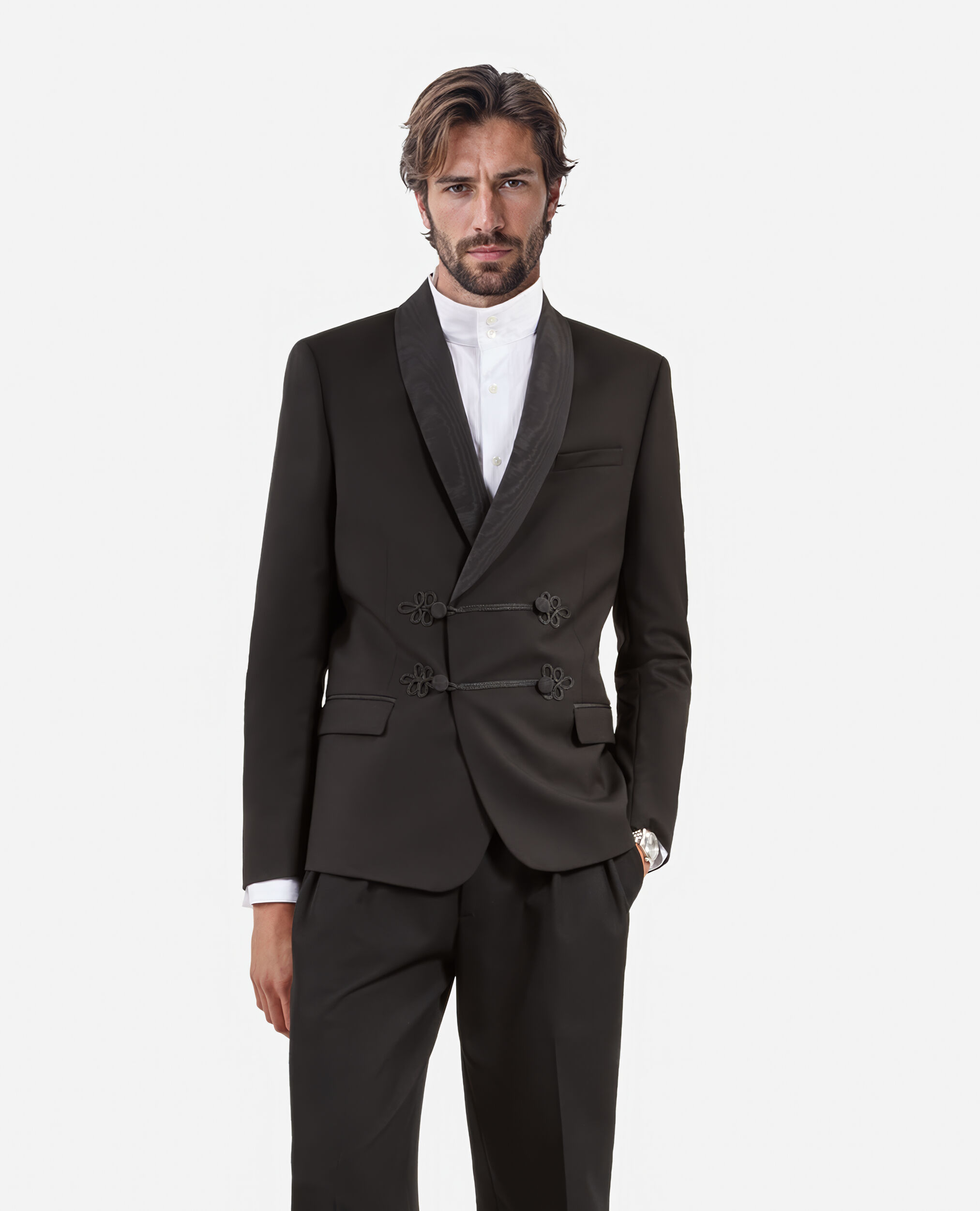 Black wool tuxedo jacket, BLACK, hi-res image number null