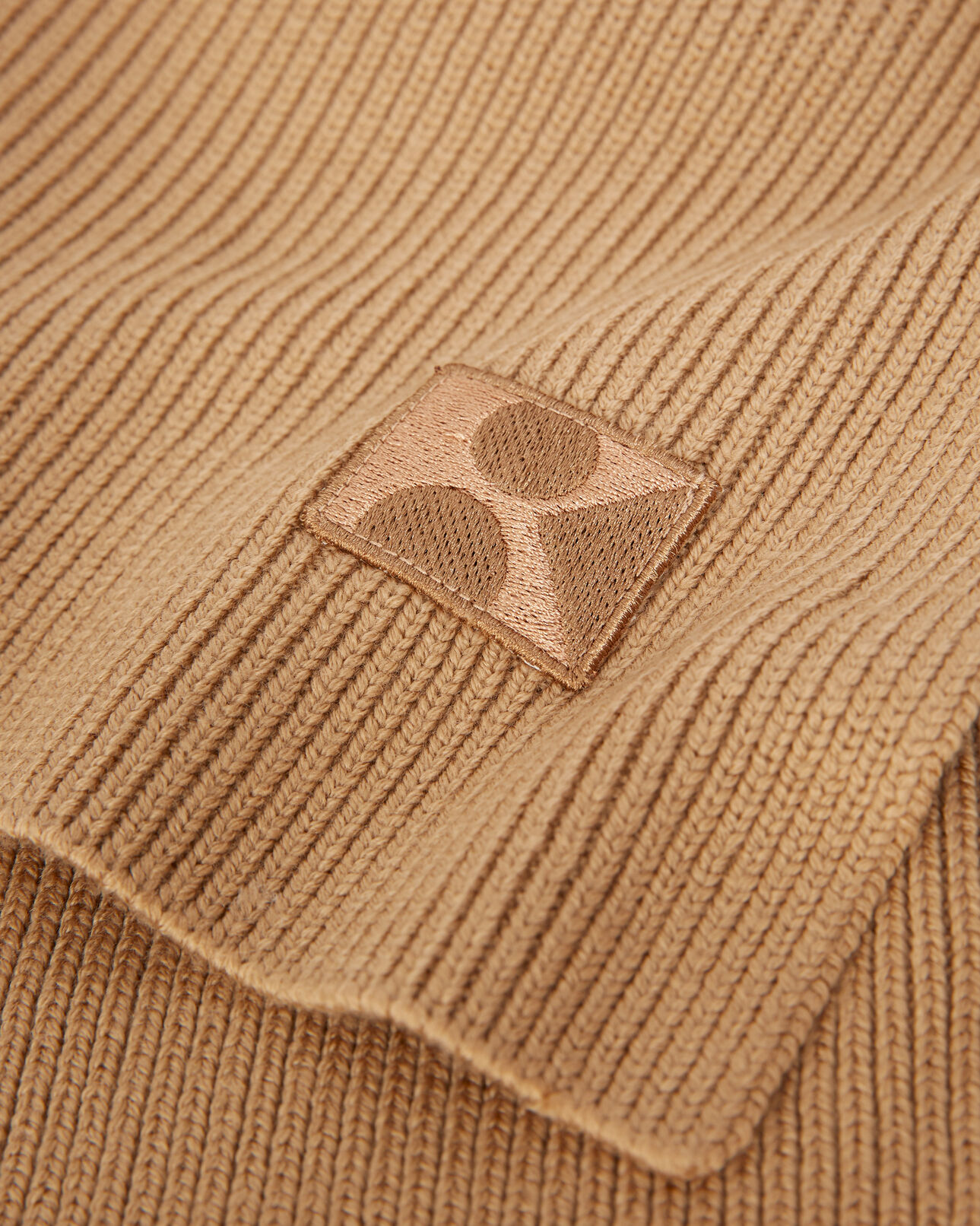 The Kooples MIXED CAMEL camel ribbed wool scarf with monogram