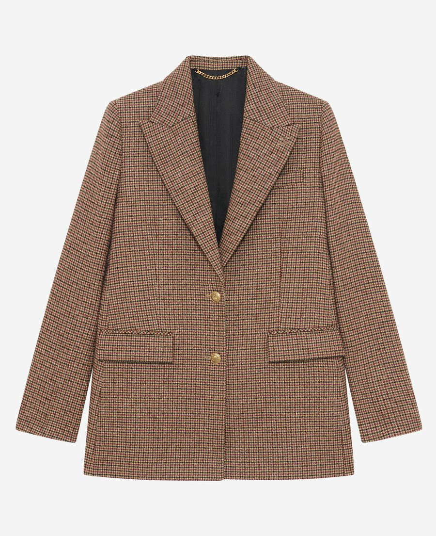 The Kooples WOMEN CAMEL MELANGE / BURGUNDY camel houndstooth tailored jacket