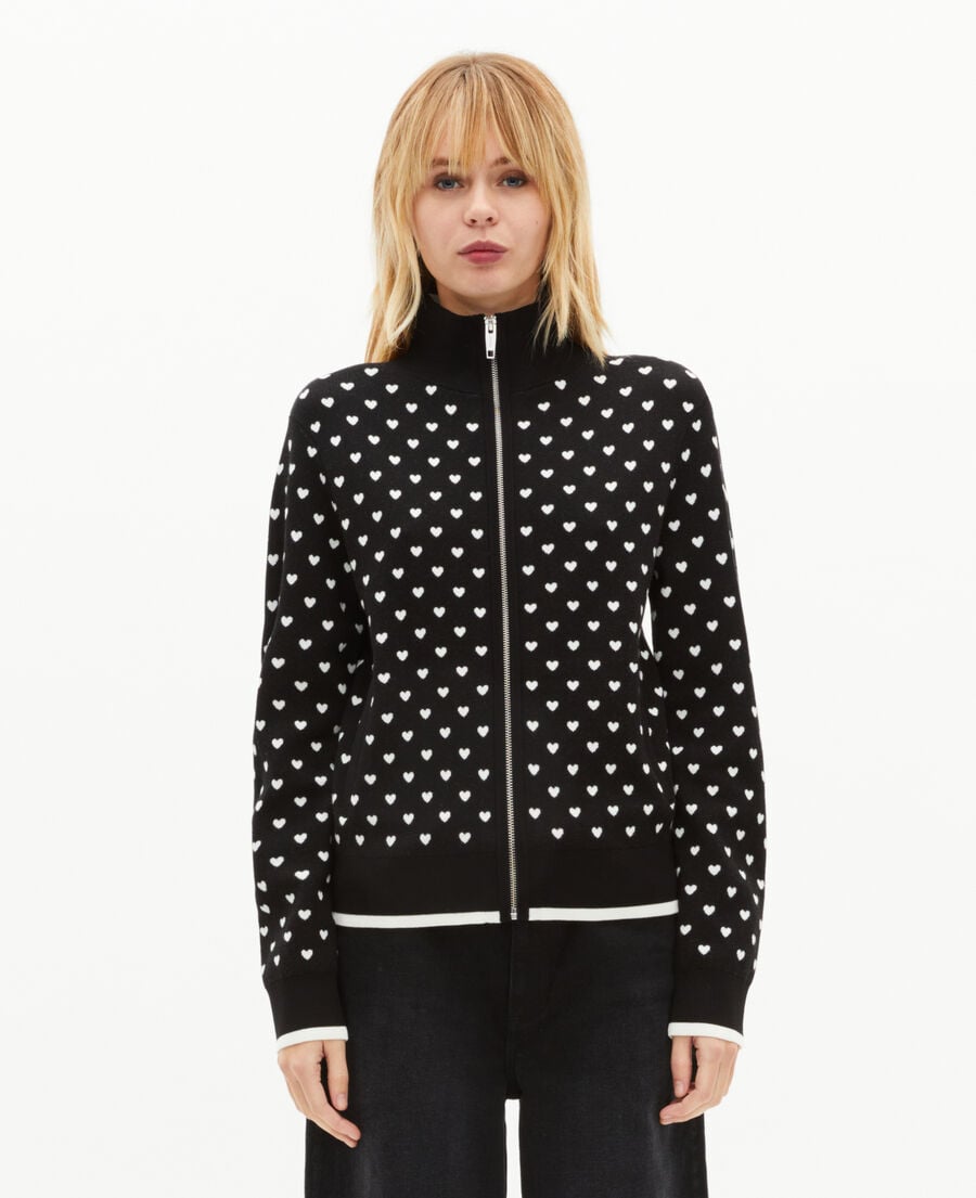 The Kooples FEMME BLACK-ECRU cardigan zipp&eacute; imprim&eacute; c&oelig;urs noir