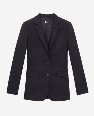 The Kooples WOMEN BLACK WHITE black striped wool-blend suit jacket