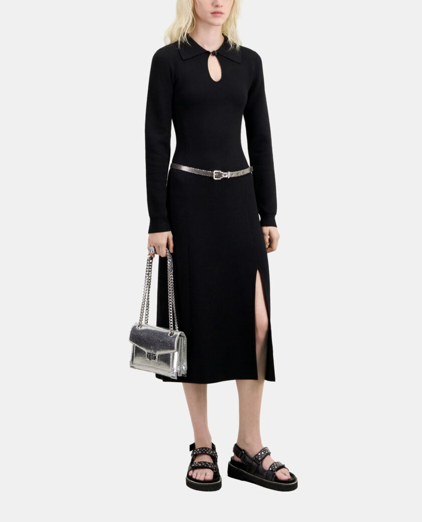 The Kooples FEMME BLACK robe longue en maille noire