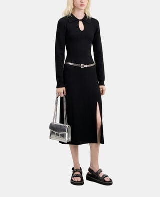 The Kooples FEMME BLACK robe longue en maille noire